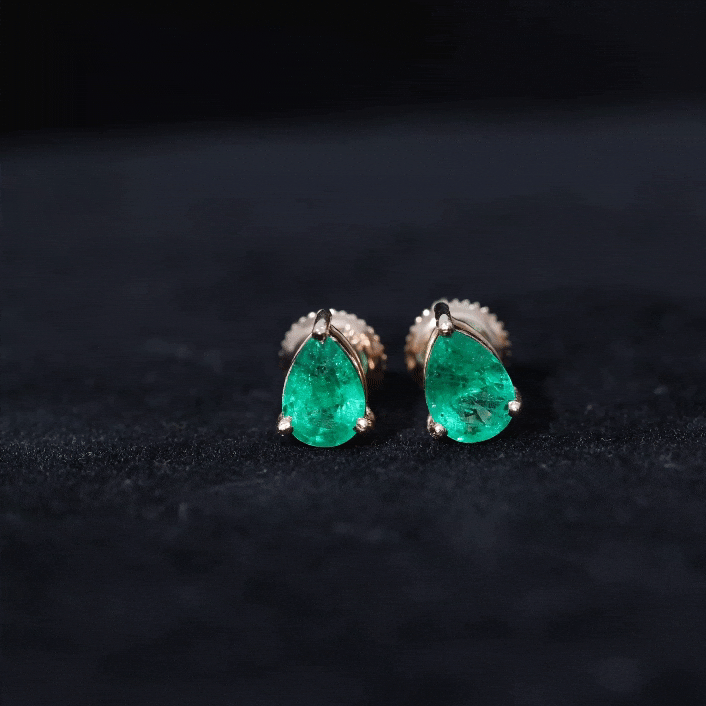 1.3 Carat Pear Cut Emerald Solitaire Stud Earrings AAA - Rosec Jewels