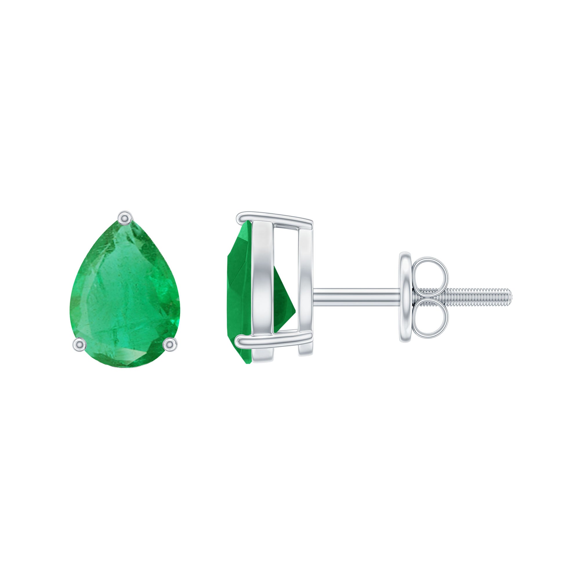 1.3 Carat Pear Cut Emerald Solitaire Stud Earrings AAA - Rosec Jewels