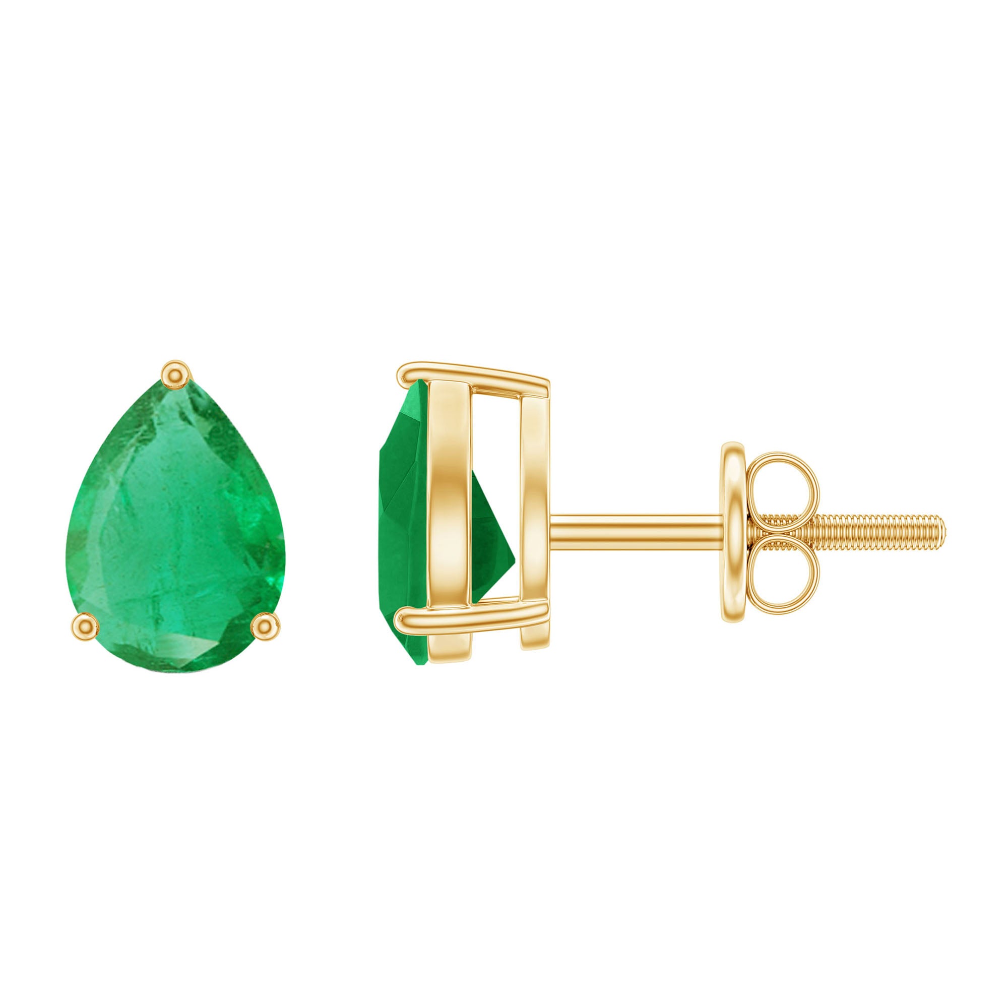 1.3 Carat Pear Cut Emerald Solitaire Stud Earrings AAA - Rosec Jewels