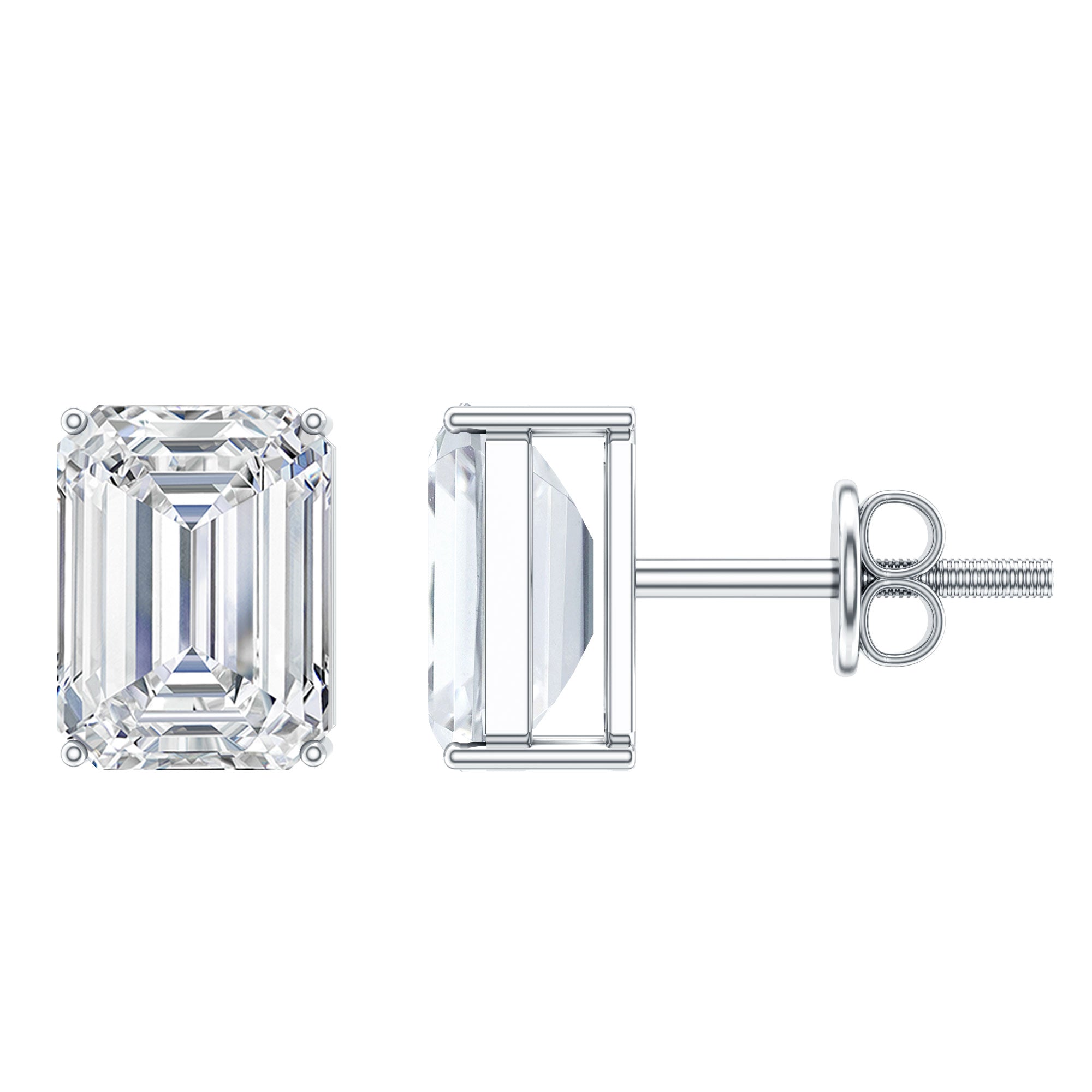 Certified Moissanite Emerald Cut Stud Earrings For Women D-VS1 - Rosec Jewels