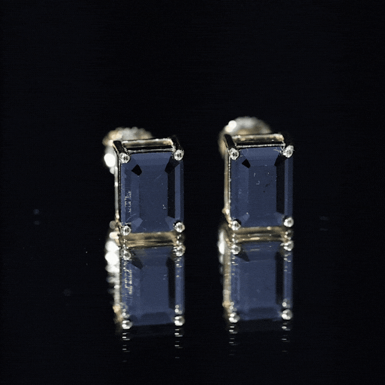 3.36 Carat Lab Created Black Diamond Emerald Cut Stud Earrings AAAA ( Synthetic ) - Rosec Jewels