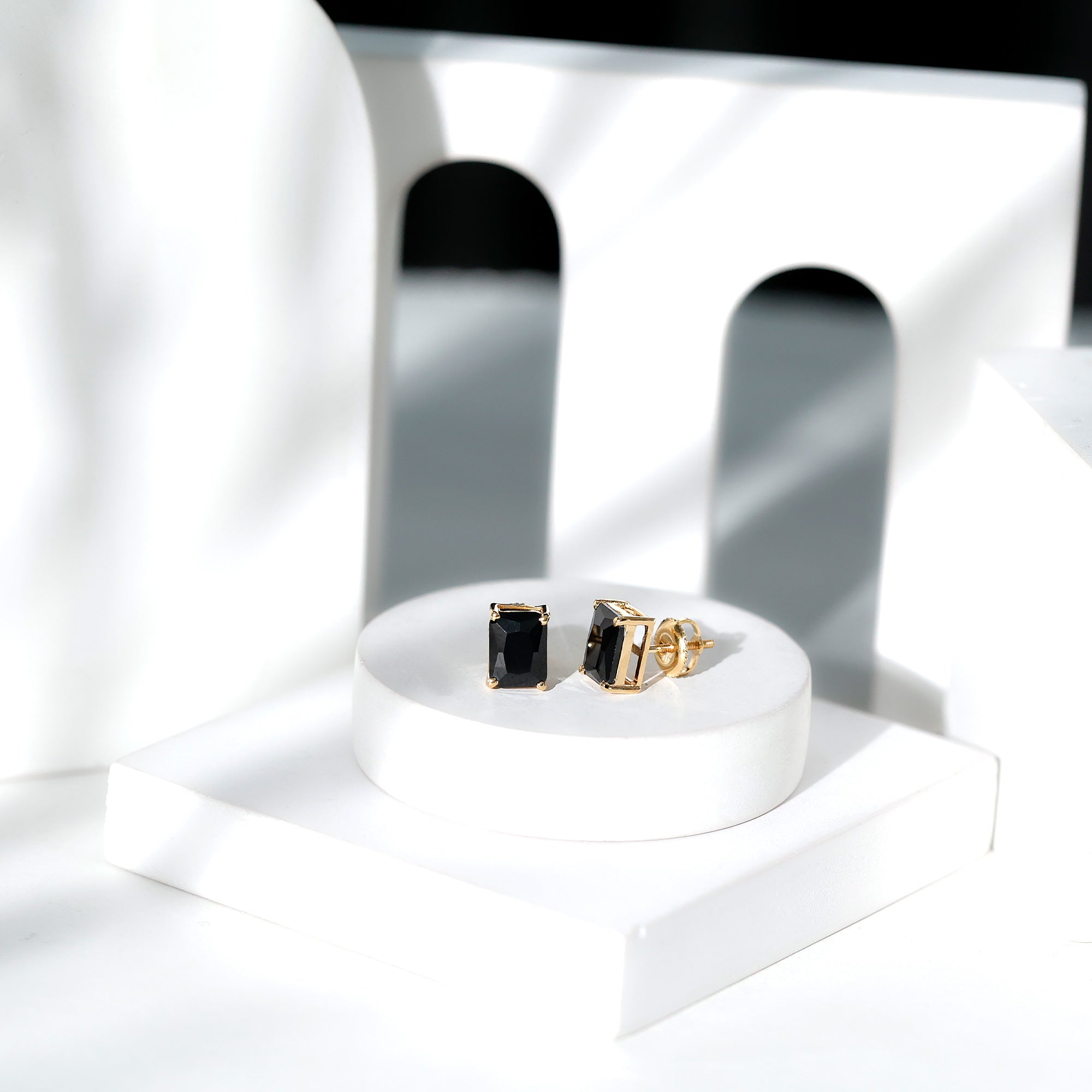 3.36 Carat Lab Created Black Diamond Emerald Cut Stud Earrings AAAA ( Synthetic ) - Rosec Jewels
