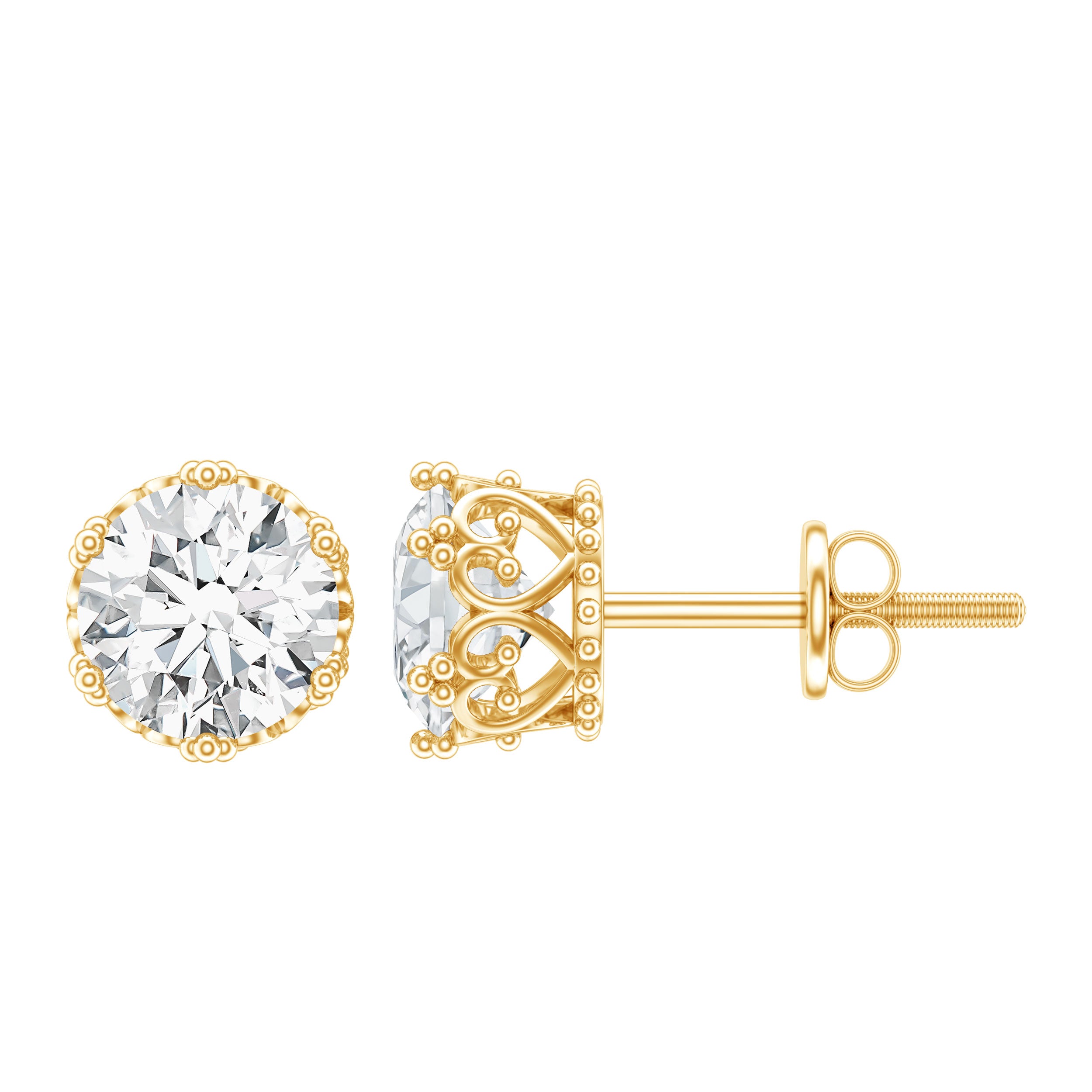 6 MM Round Shape Moissanite Stud Earrings in Crown Setting D-VS1 - Rosec Jewels