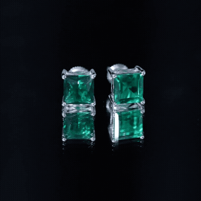 4 Carat Princess Cut Lab Grown Emerald Solitaire Stud Earrings AAAA - Rosec Jewels