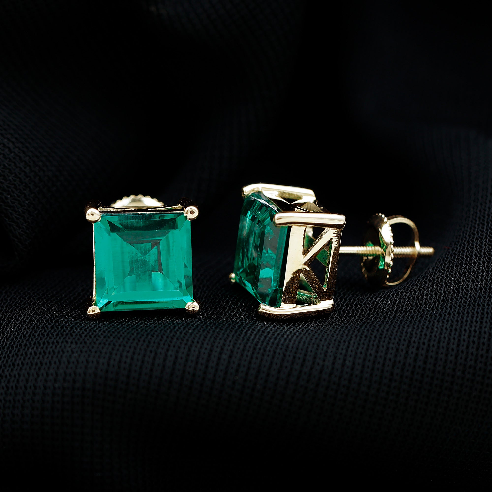 4 Carat Princess Cut Lab Grown Emerald Solitaire Stud Earrings AAAA - Rosec Jewels