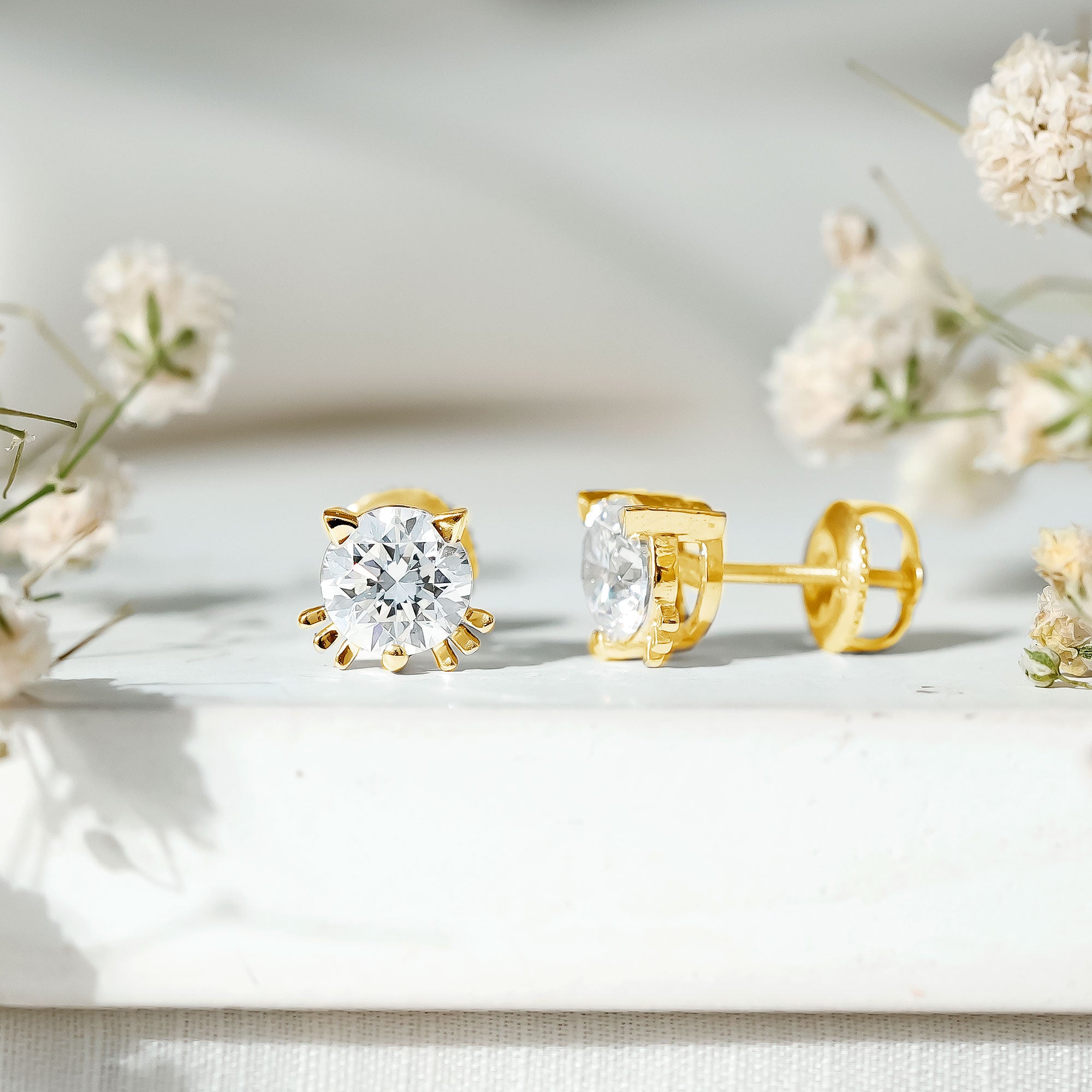 Dainty Round Shape Moissanite Cat Stud Earrings D-VS1 - Rosec Jewels