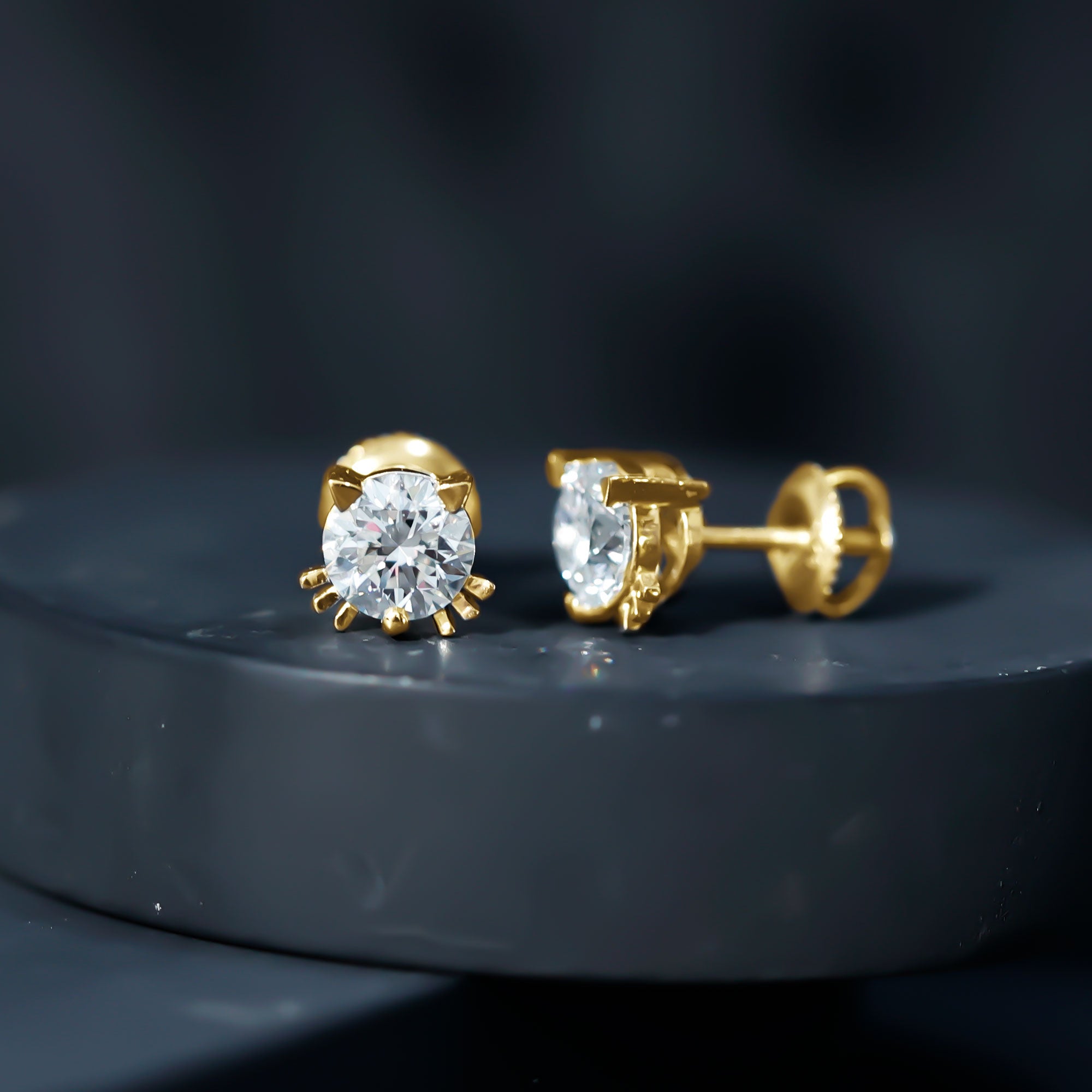 Dainty Round Shape Moissanite Cat Stud Earrings D-VS1 - Rosec Jewels