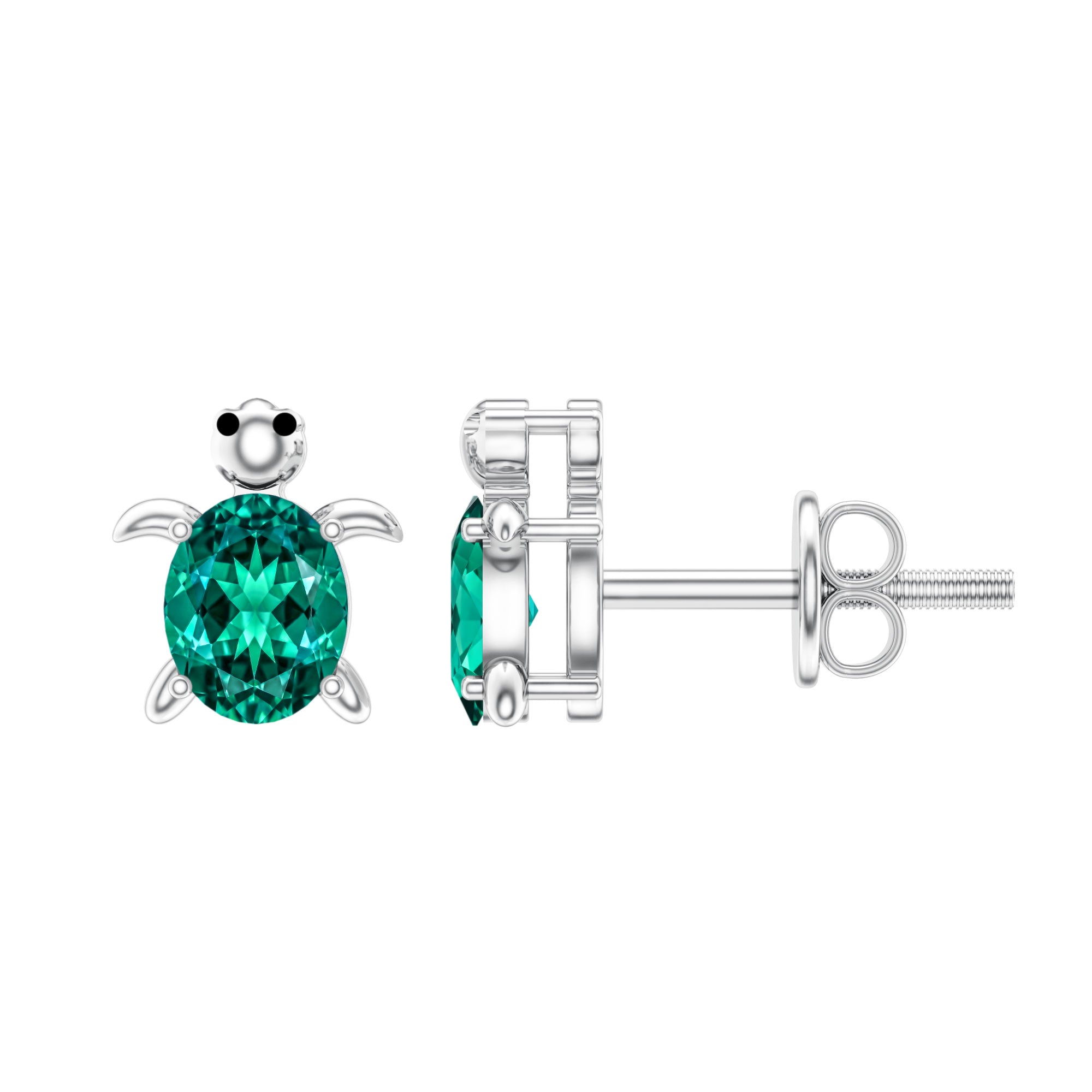 1 Carat Oval Shape Lab Created Emerald Cute Turtle Stud Earrings AAAA - Rosec Jewels