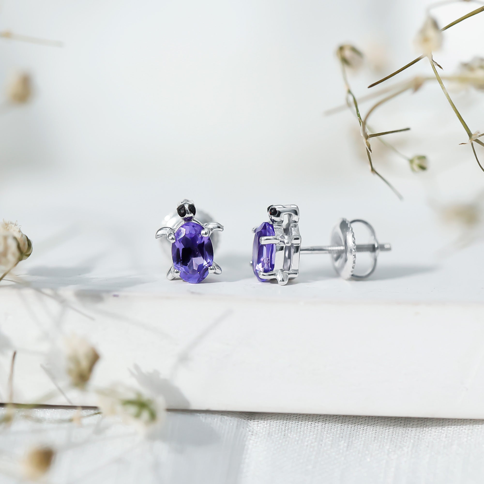 1.2 Carat Lab Created Blue Sapphire Turtle Stud Earrings AAAA - Rosec Jewels