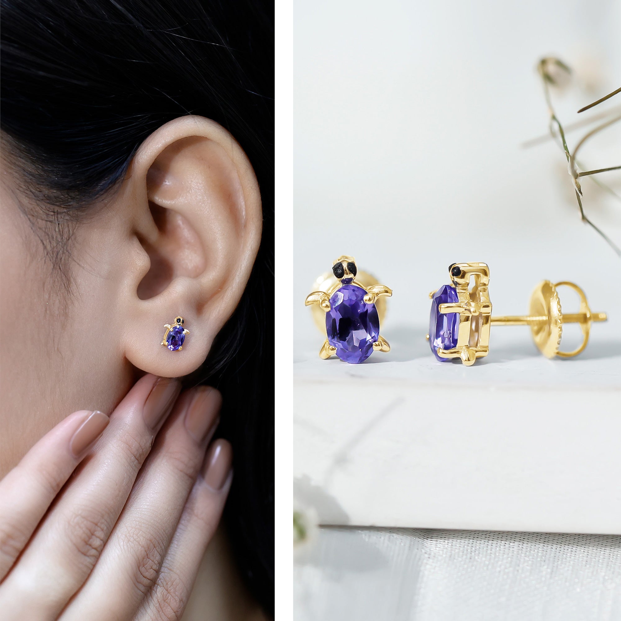 1.2 Carat Lab Created Blue Sapphire Turtle Stud Earrings AAAA - Rosec Jewels