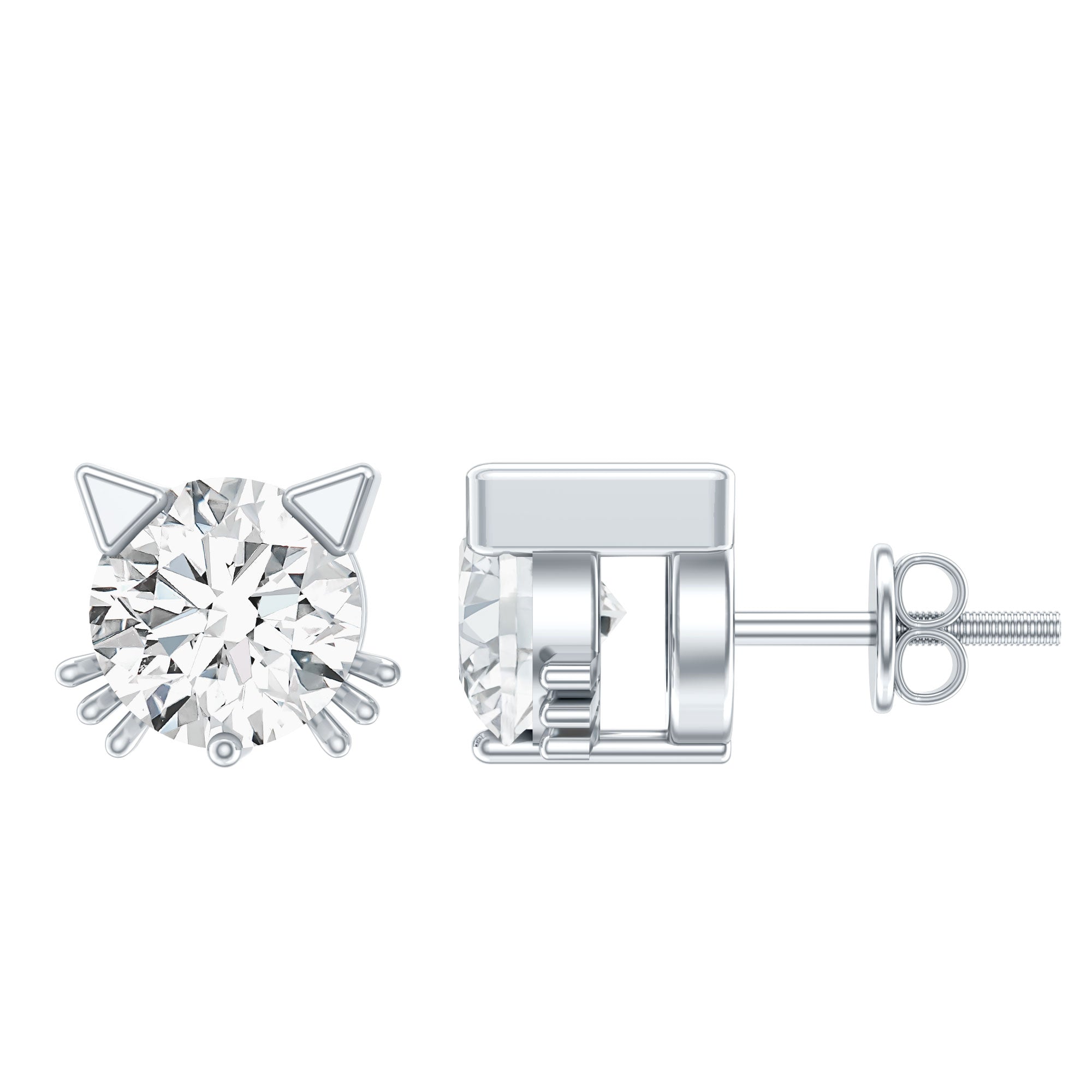 Natural Diamond Cat Stud Earrings Natural - ( HI-SI ) - Rosec Jewels