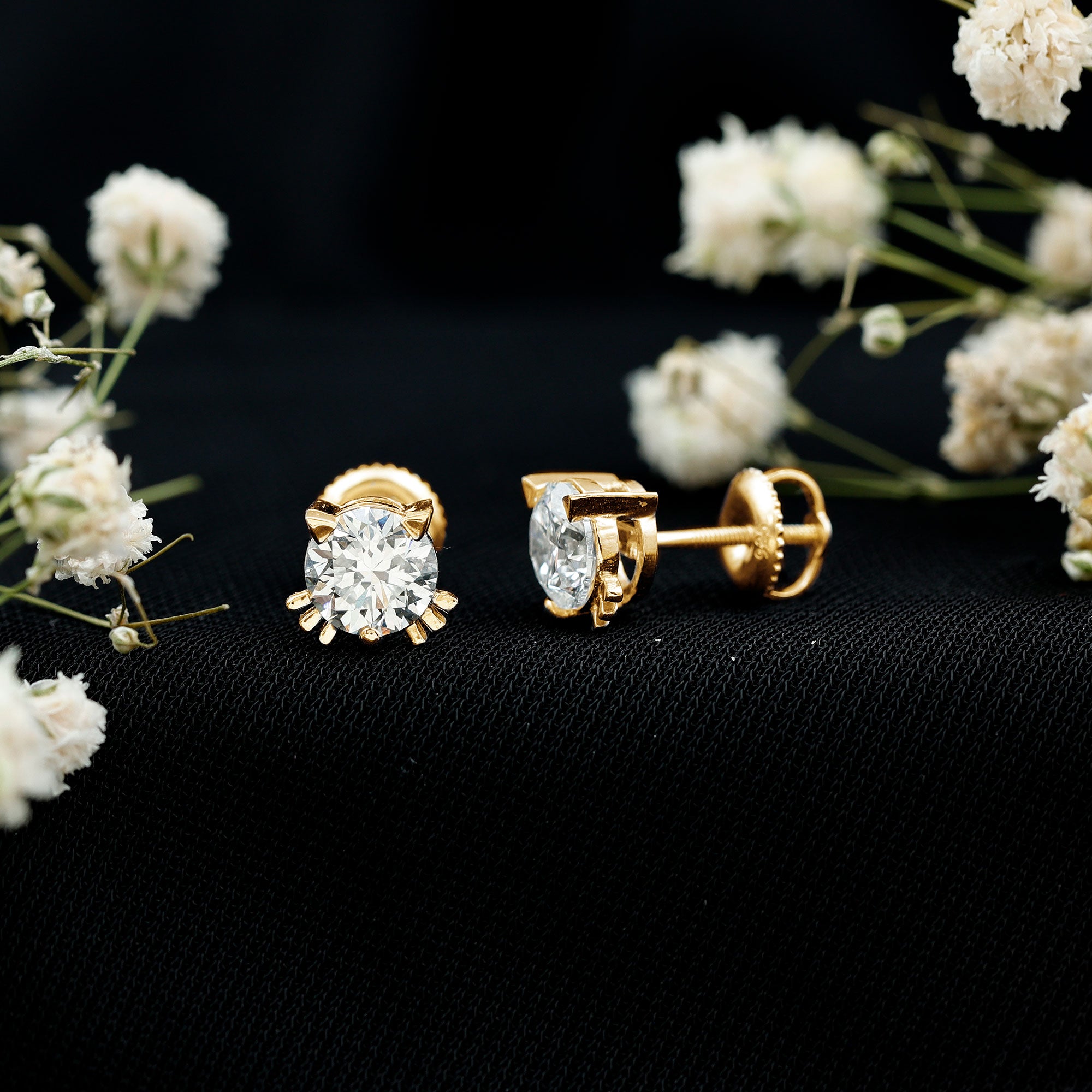 Natural Diamond Cat Stud Earrings Natural - ( HI-SI ) - Rosec Jewels
