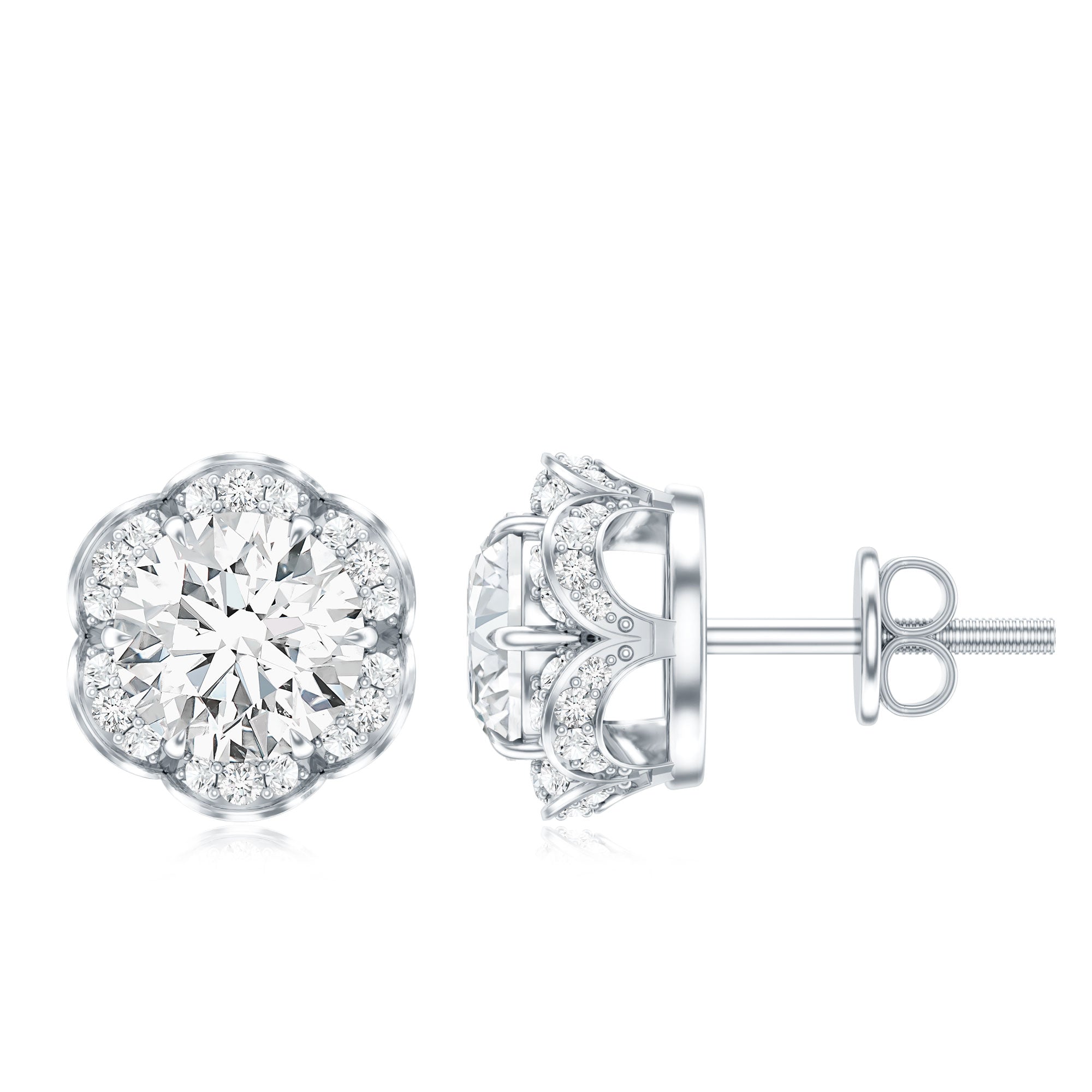 Certified 2 Carat Moissanite Flower Stud Earrings D-VS1 - Rosec Jewels