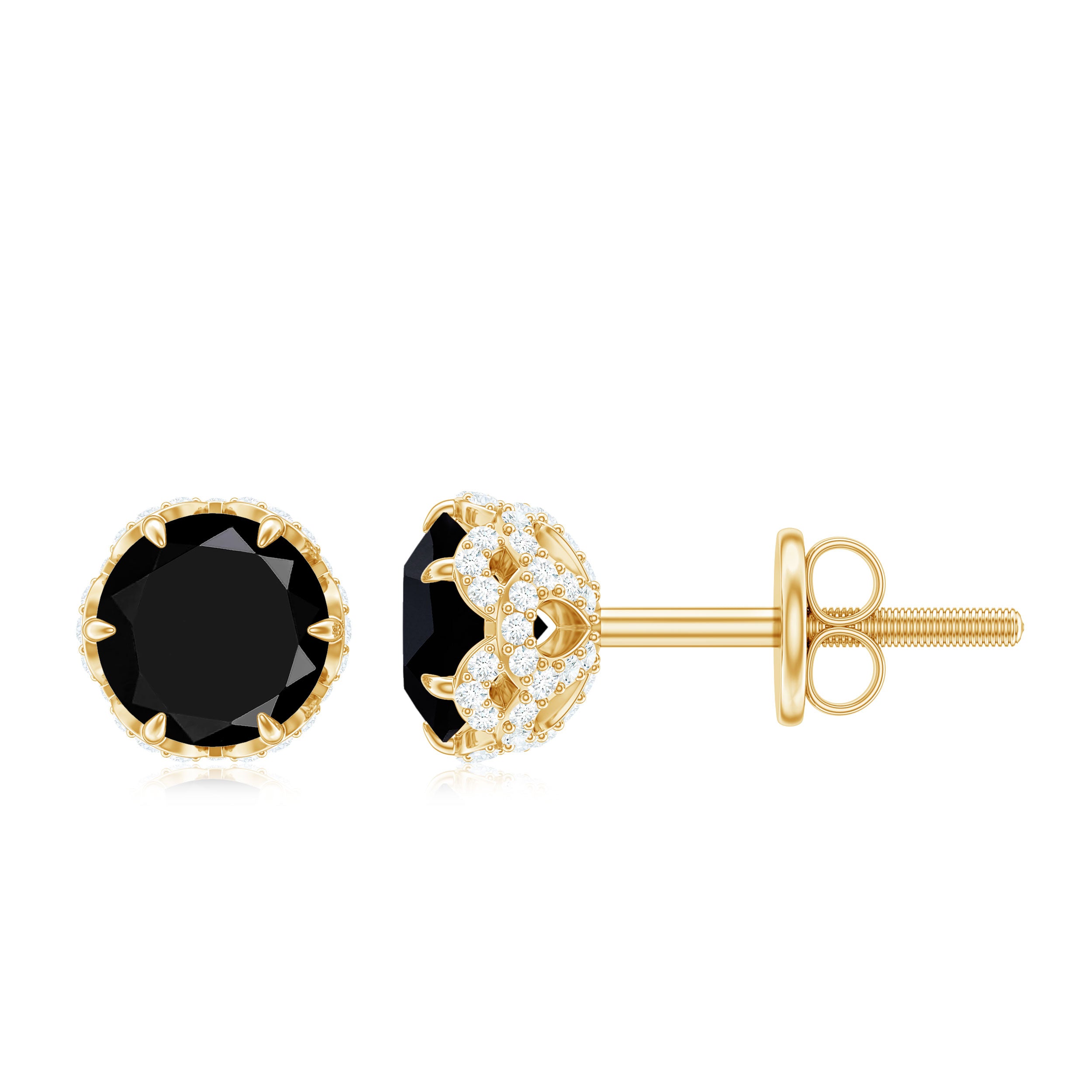 1 Carat Black Spinel Stud Earrings with Diamond Accent AAA - Rosec Jewels