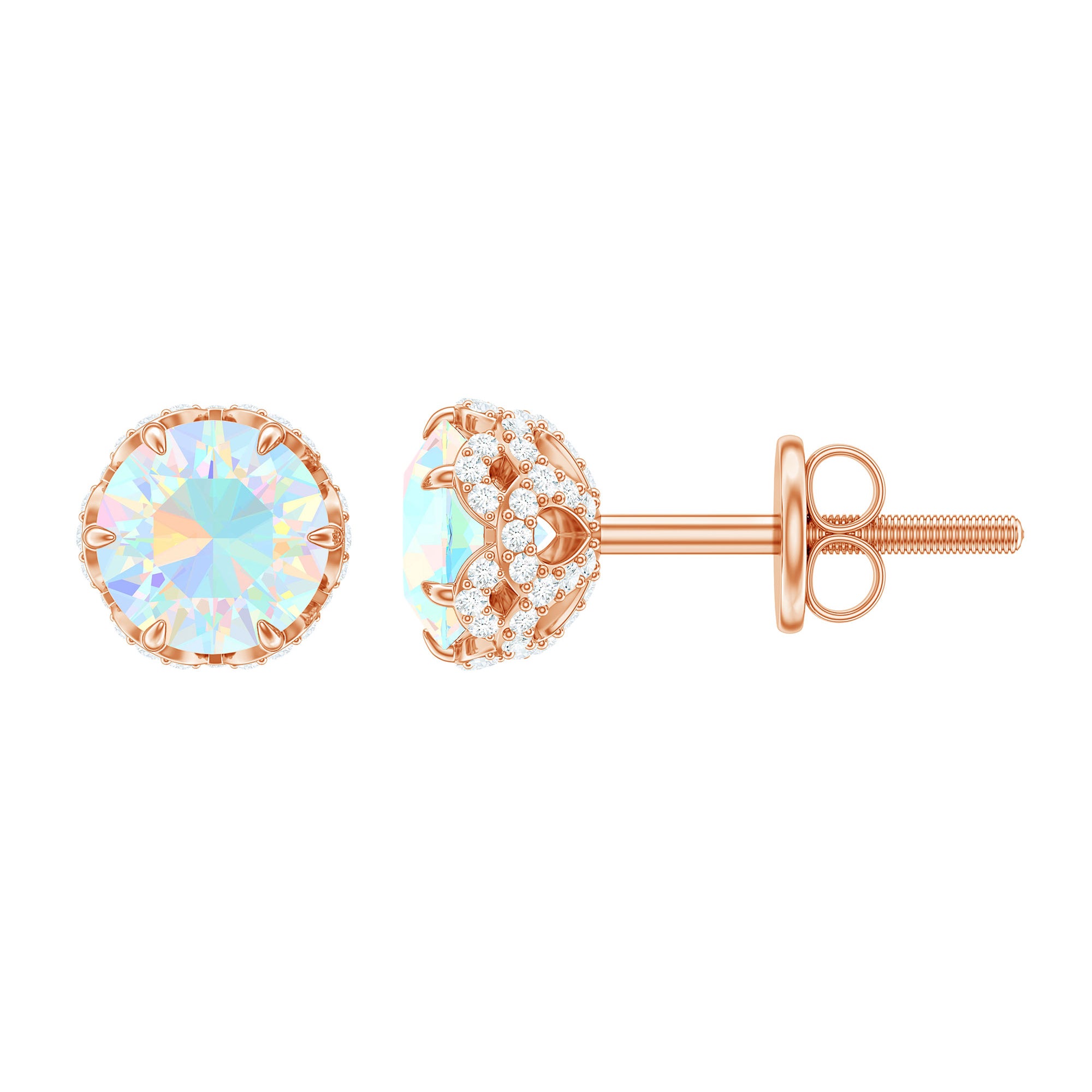 Designer Ethiopian Opal Stud Earrings with Diamond AAA - Rosec Jewels