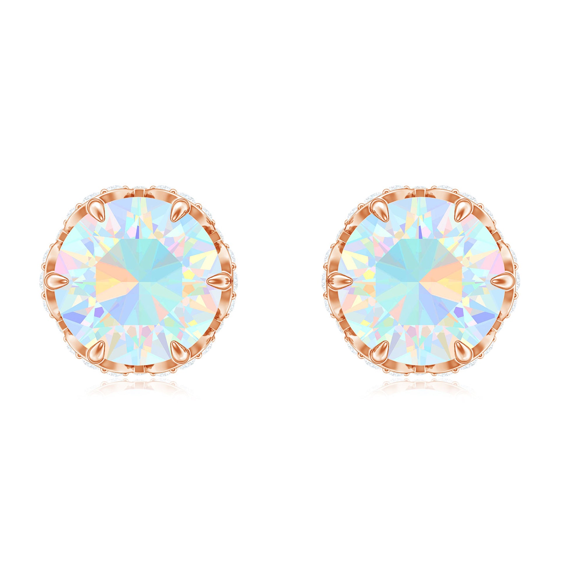 Designer Ethiopian Opal Stud Earrings with Diamond AAA - Rosec Jewels