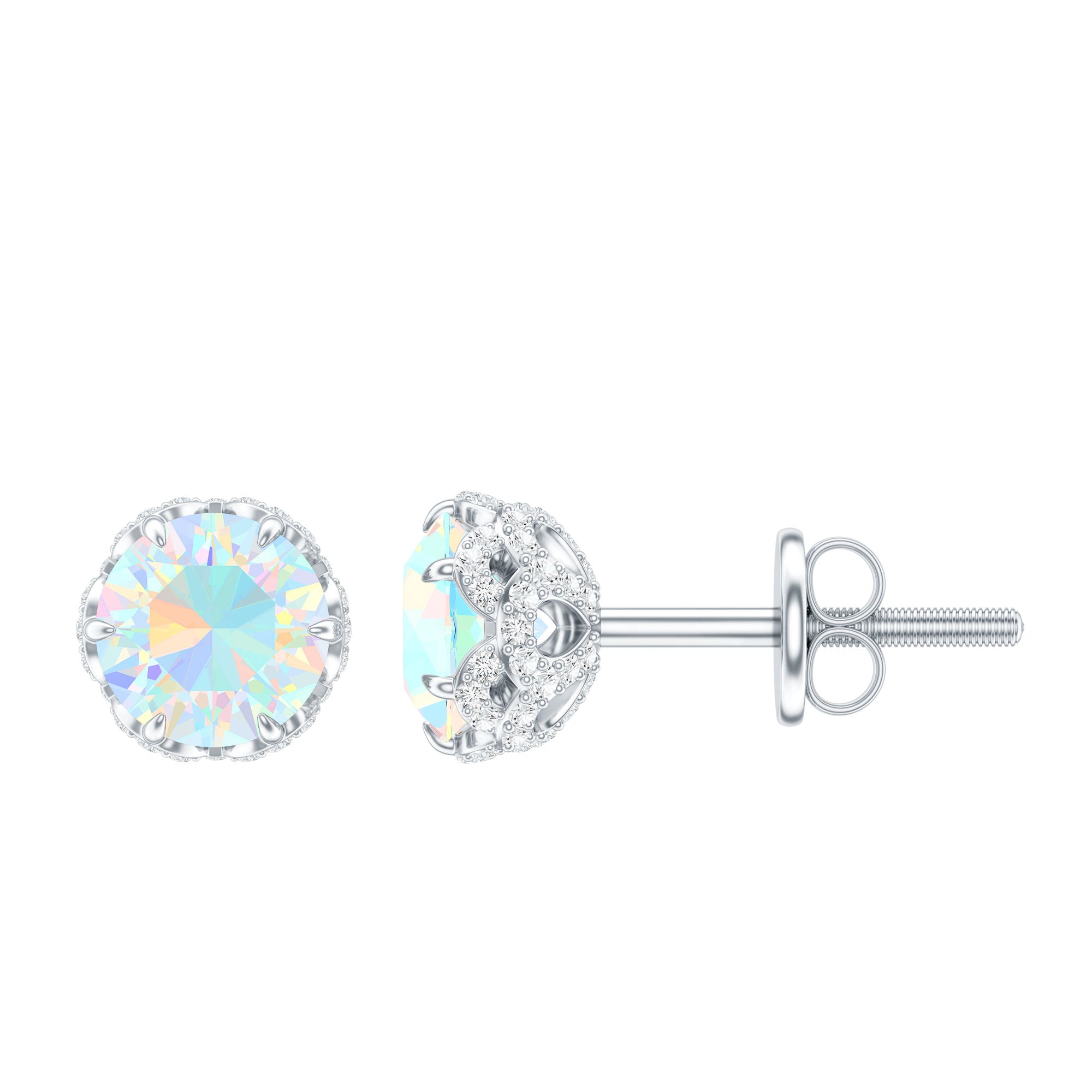 Designer Ethiopian Opal Stud Earrings with Diamond AAA - Rosec Jewels