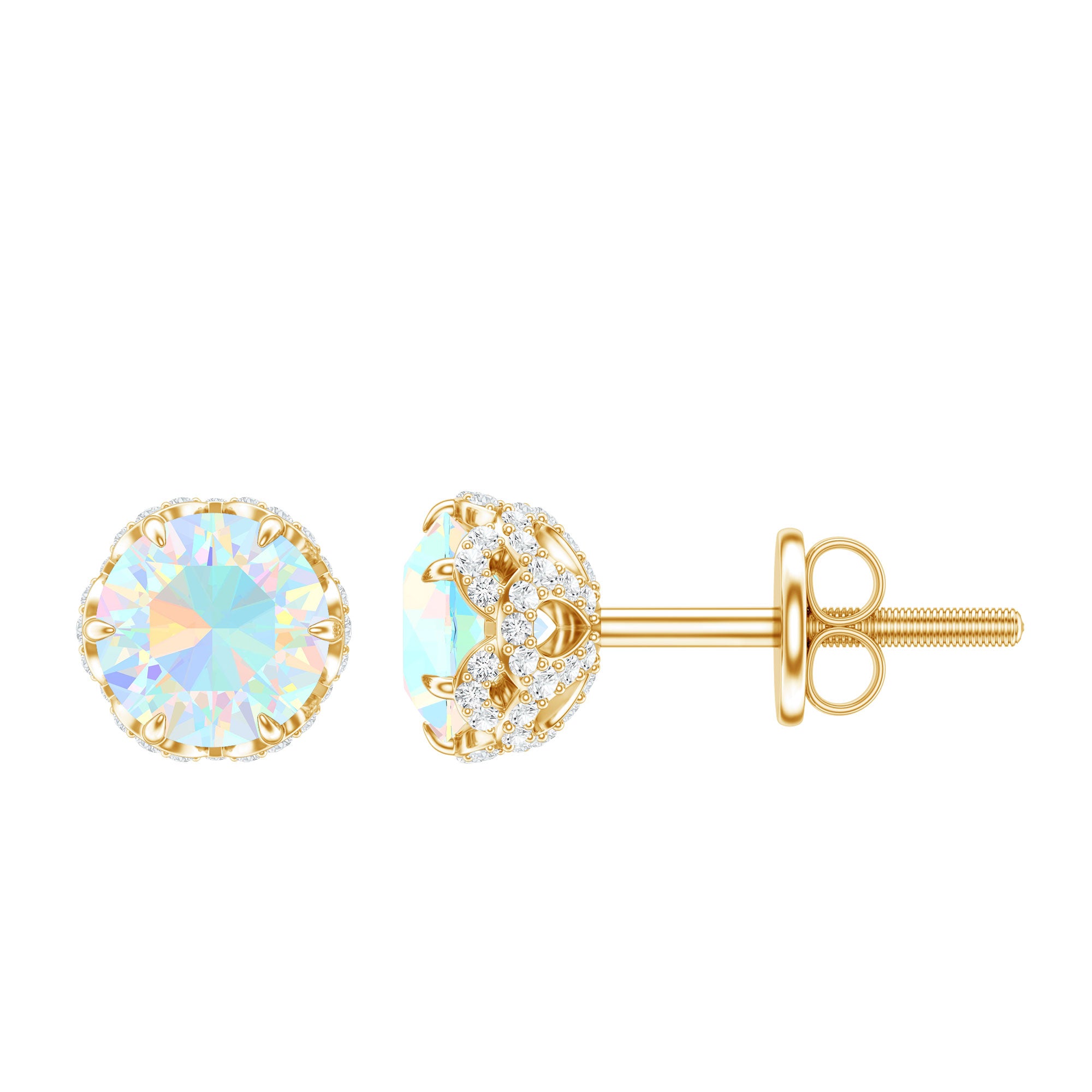 Designer Ethiopian Opal Stud Earrings with Diamond AAA - Rosec Jewels