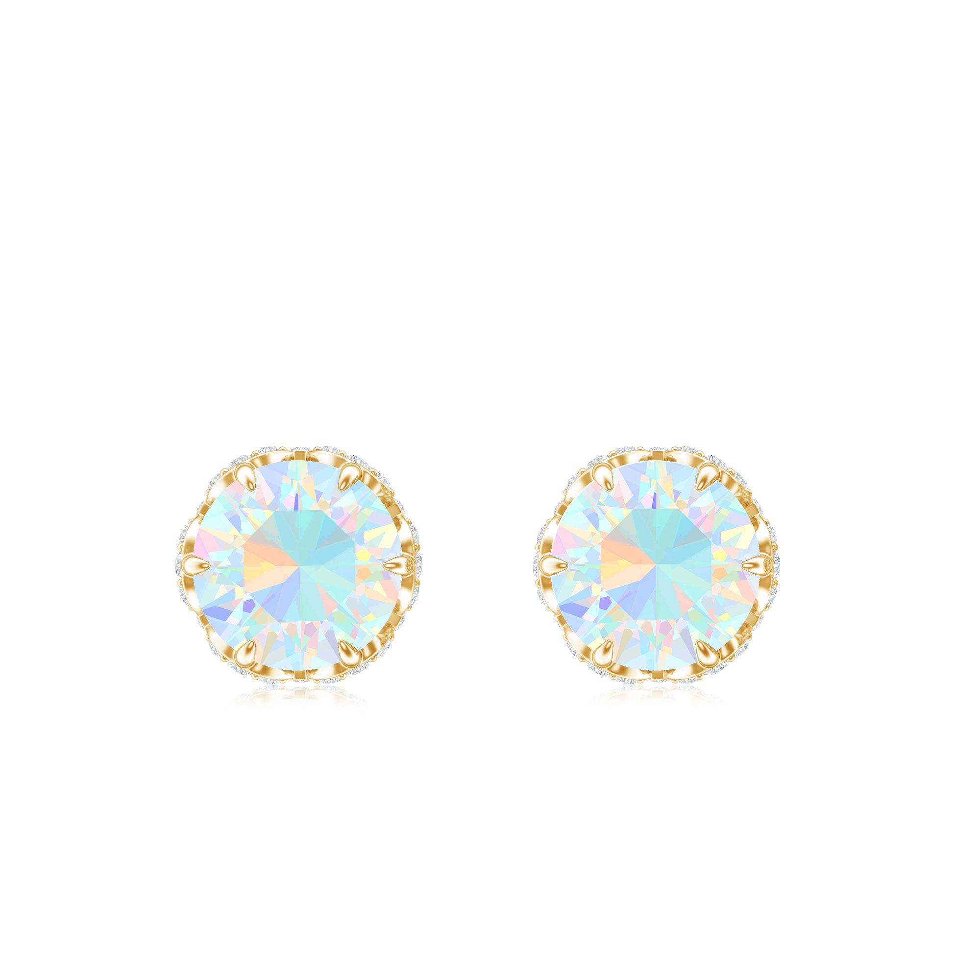 Designer Ethiopian Opal Stud Earrings with Diamond AAA - Rosec Jewels