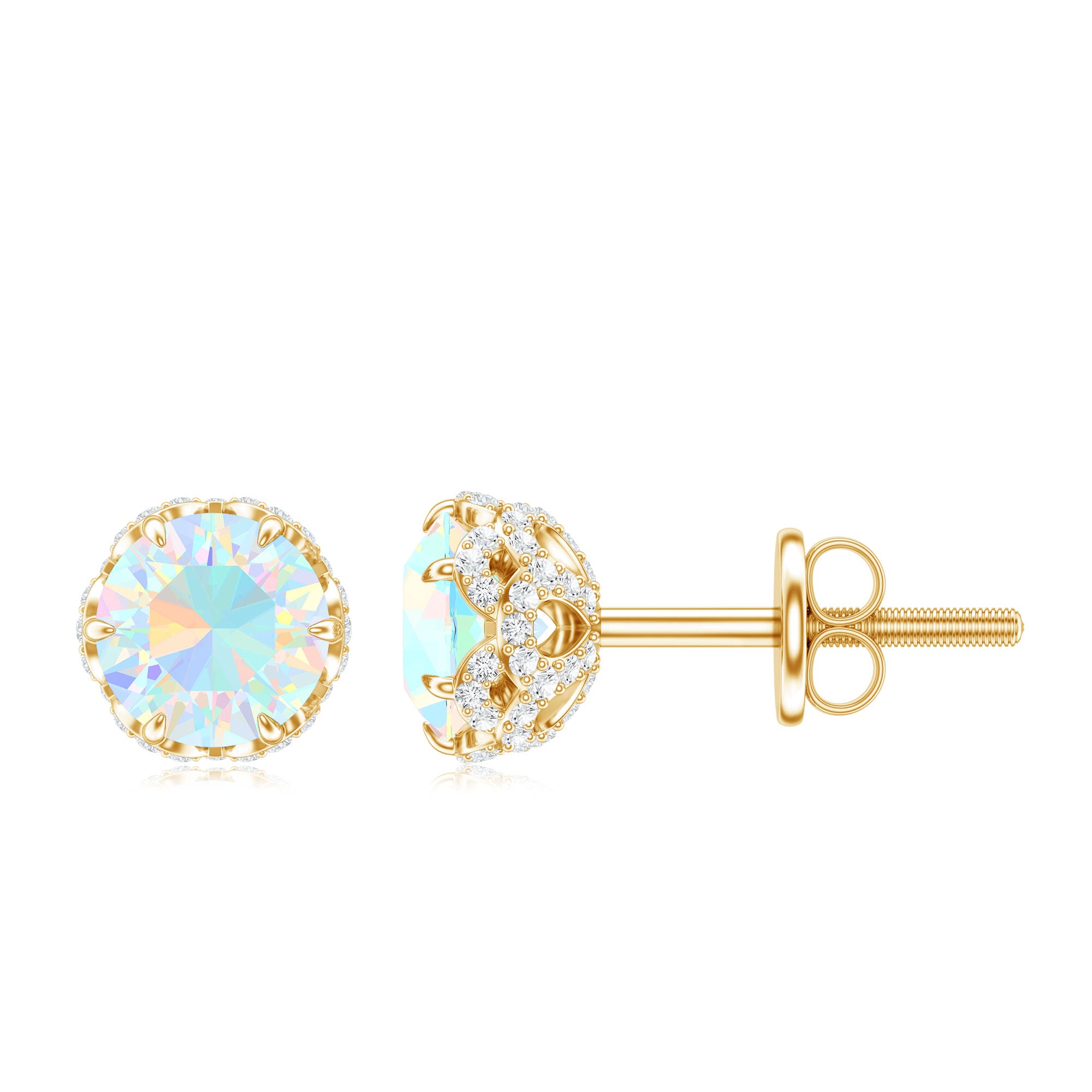 Designer Ethiopian Opal Stud Earrings with Diamond AAA - Rosec Jewels
