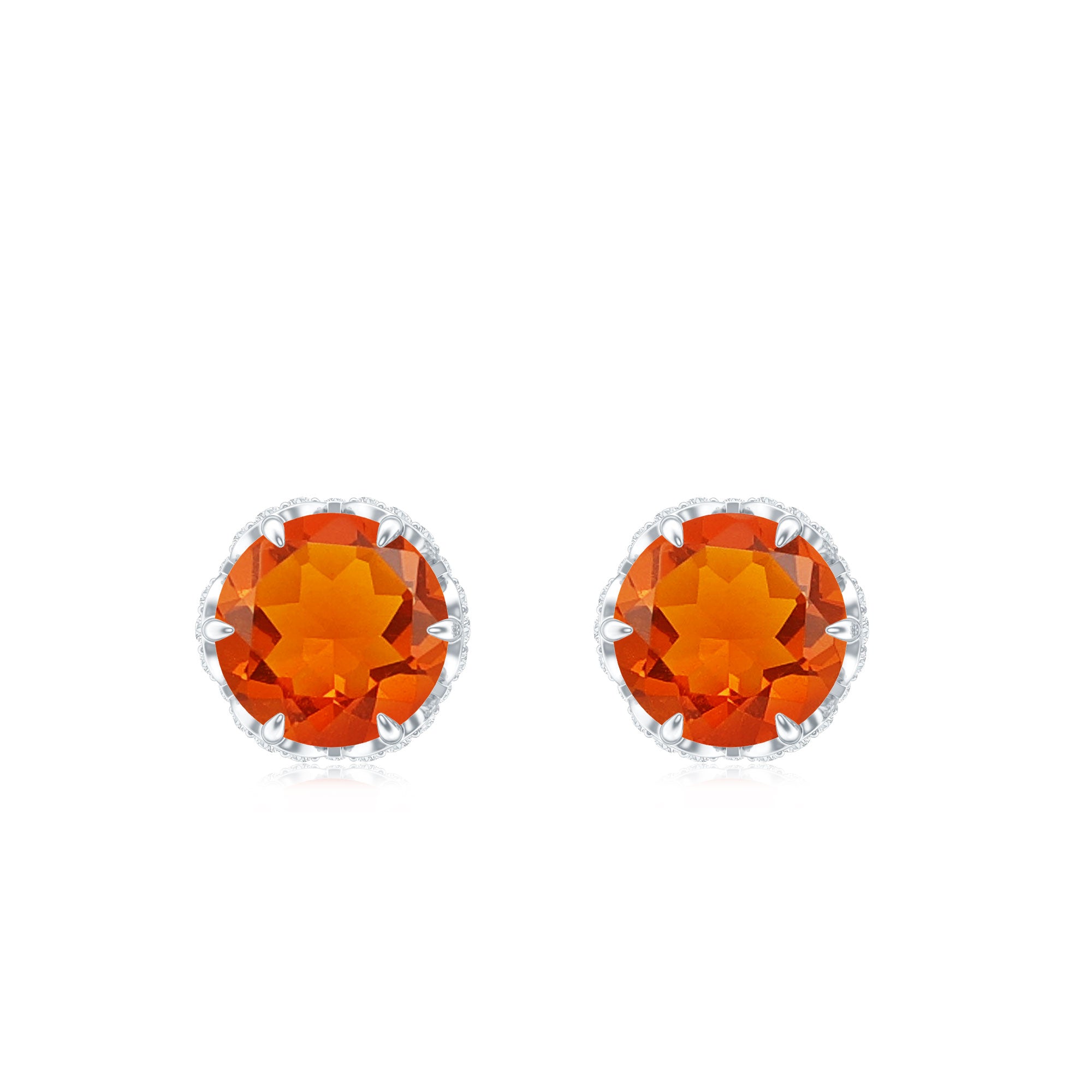 Designer Orange Fire Opal Stud Earrings with Diamond AAA - Rosec Jewels