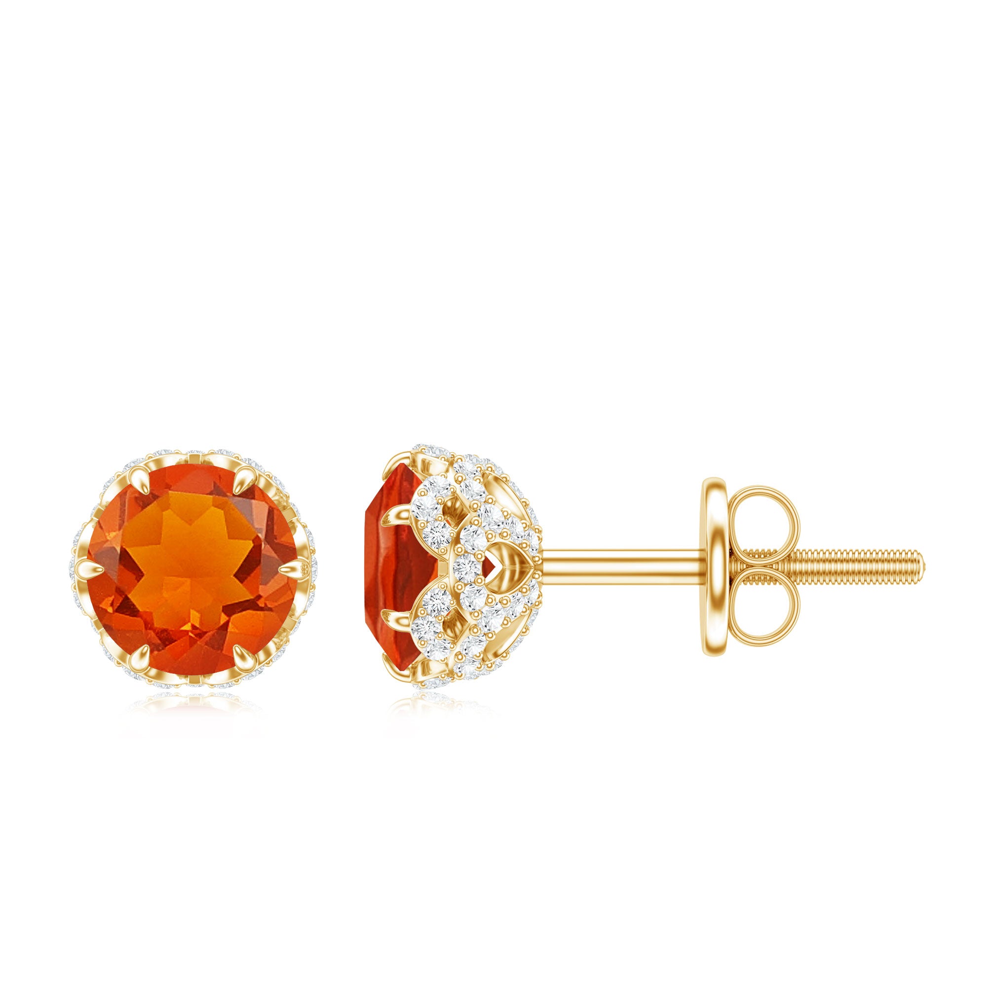 Designer Orange Fire Opal Stud Earrings with Diamond AAA - Rosec Jewels