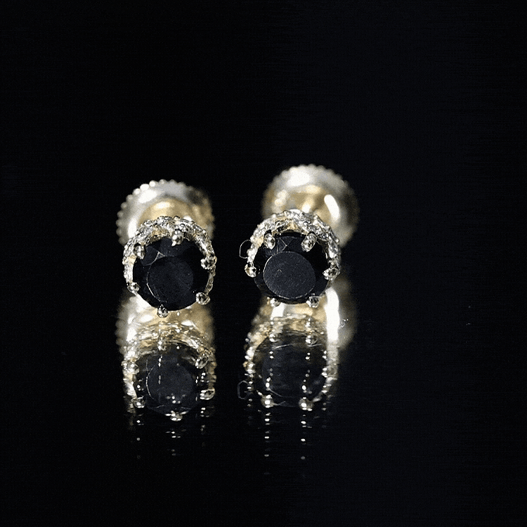 Lab Created Black Diamond Stud Earrings with White Diamonds AAAA ( Synthetic ) - Rosec Jewels