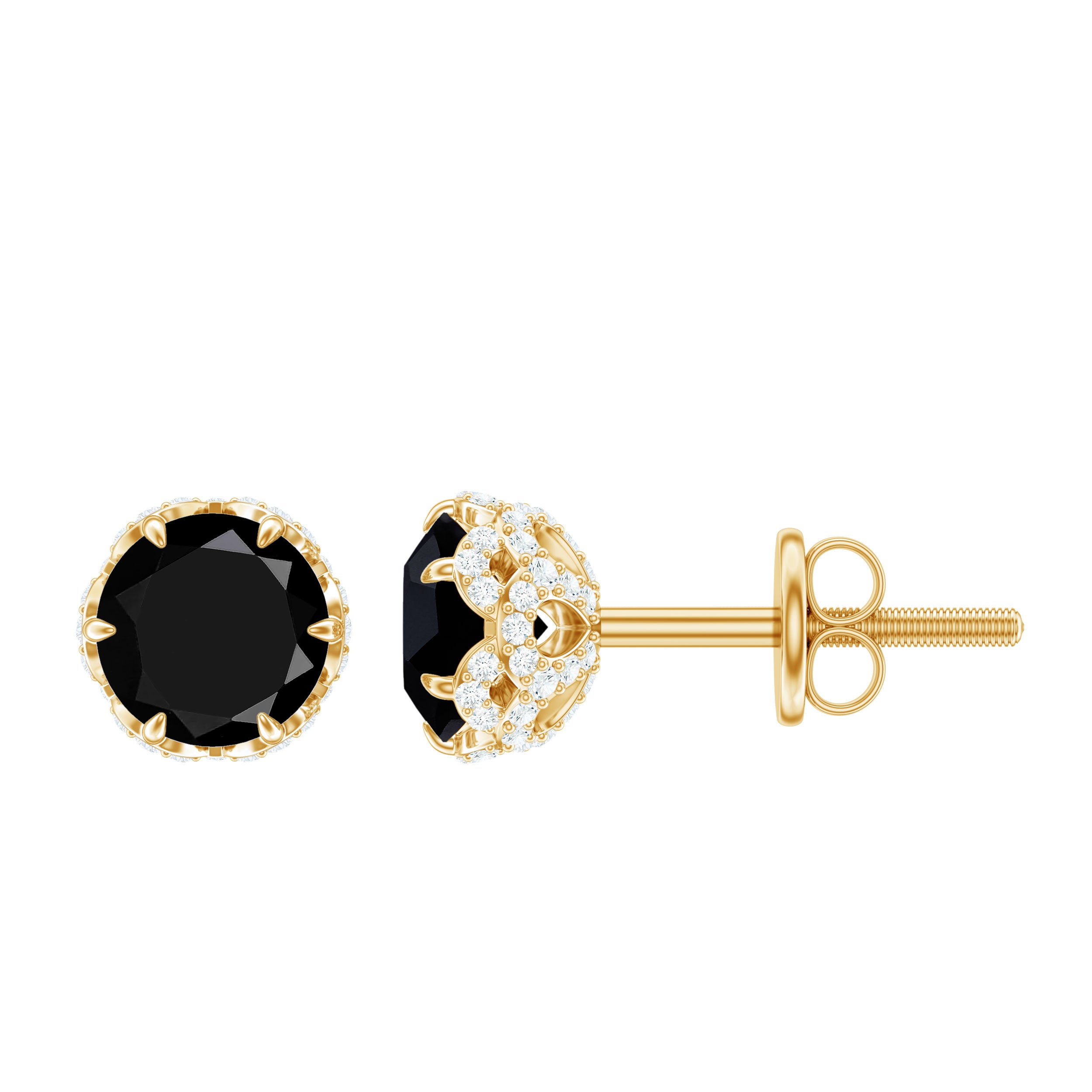 Lab Created Black Diamond Stud Earrings with White Diamonds AAAA ( Synthetic ) - Rosec Jewels