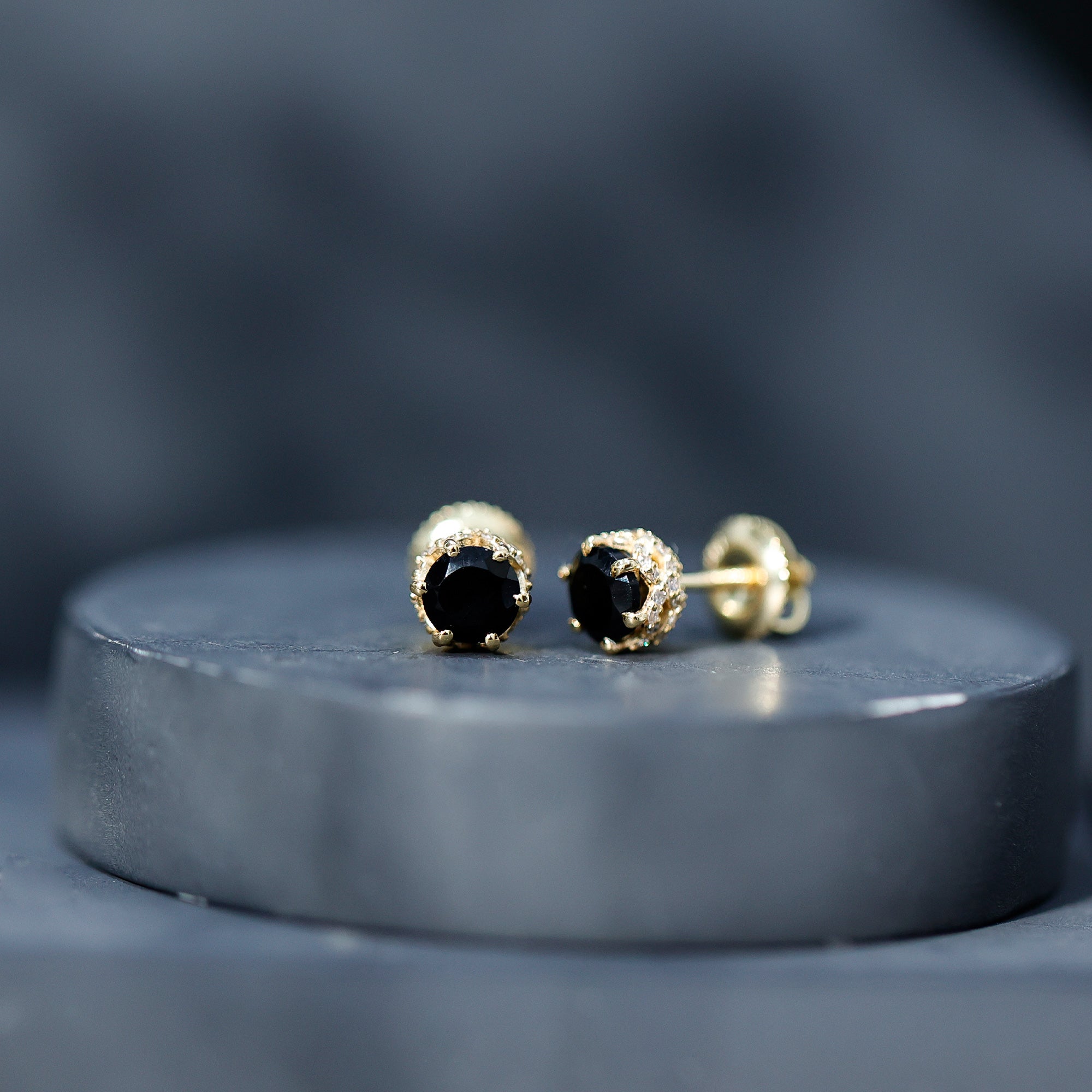 Lab Created Black Diamond Stud Earrings with White Diamonds AAAA ( Synthetic ) - Rosec Jewels