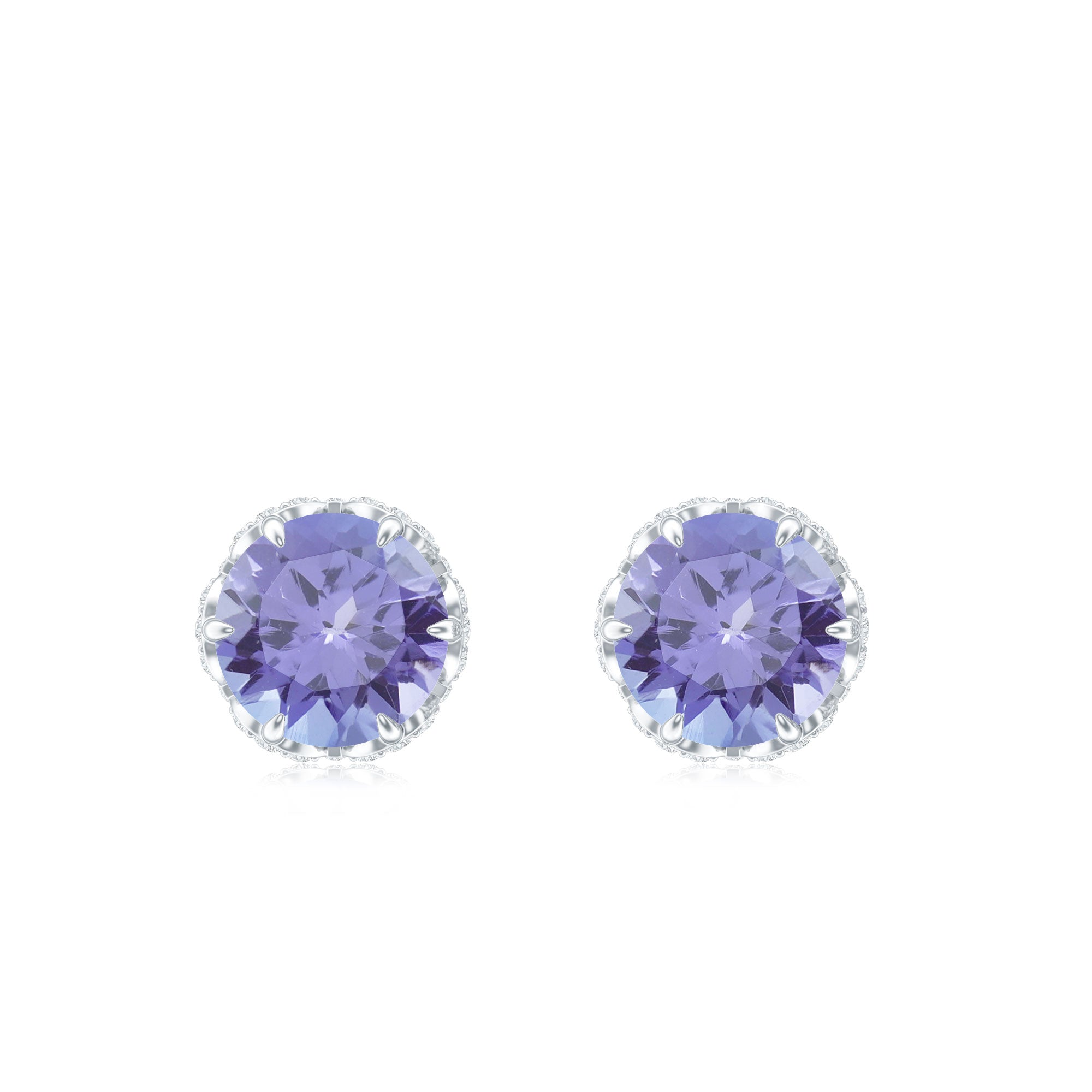 1 Carat Tanzanite Designer Stud Earrings with Diamond for Women AAA - Rosec Jewels