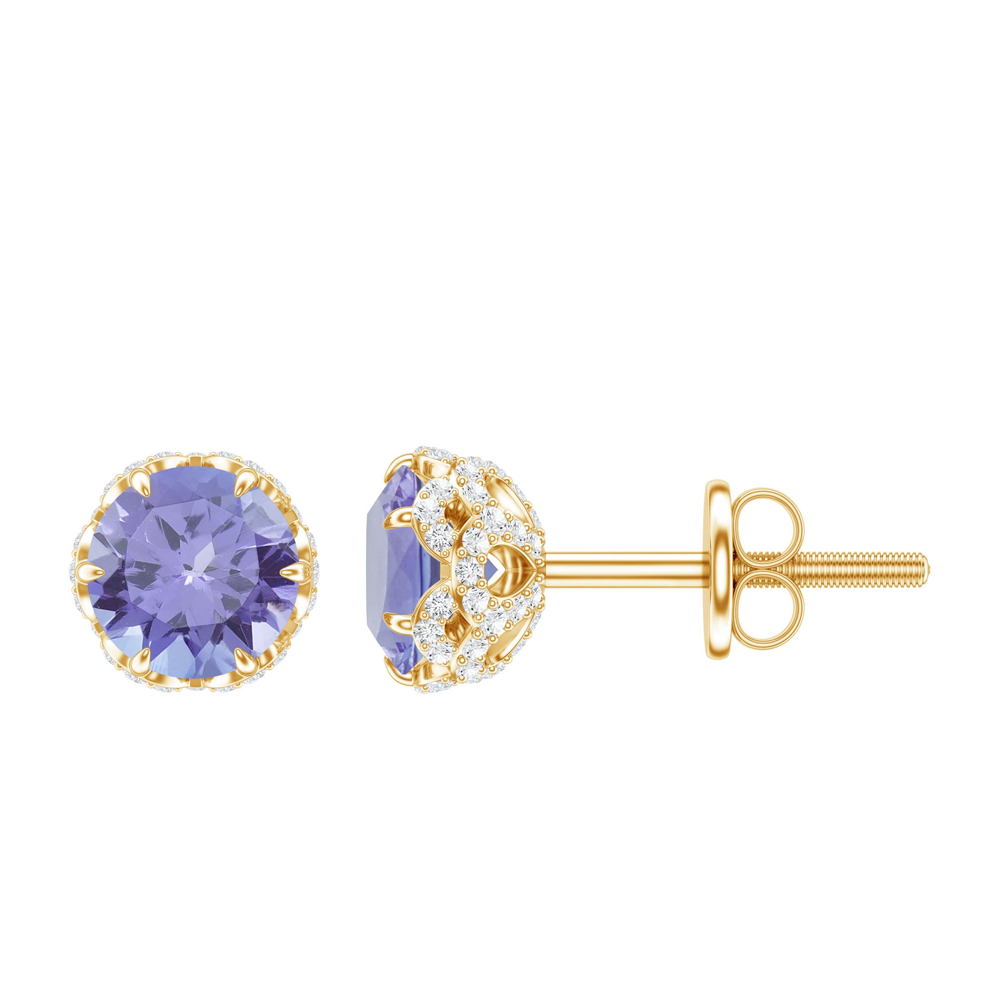 1 Carat Tanzanite Designer Stud Earrings with Diamond for Women AAA - Rosec Jewels