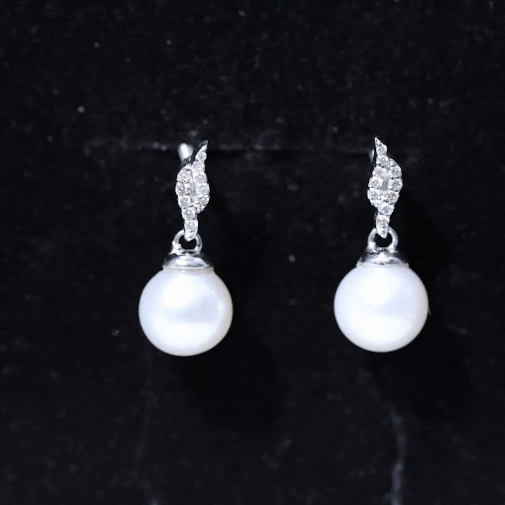 Genuine 15 Carat Freshwater Pearl and Diamond Drop Earrings with Certificate AAA - Rosec Jewels