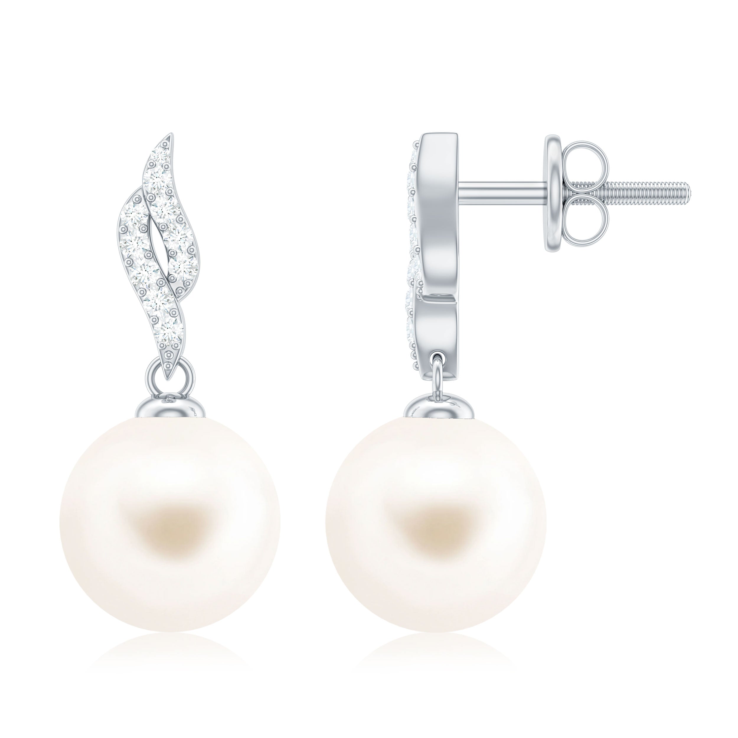 Genuine 15 Carat Freshwater Pearl and Diamond Drop Earrings with Certificate AAA - Rosec Jewels