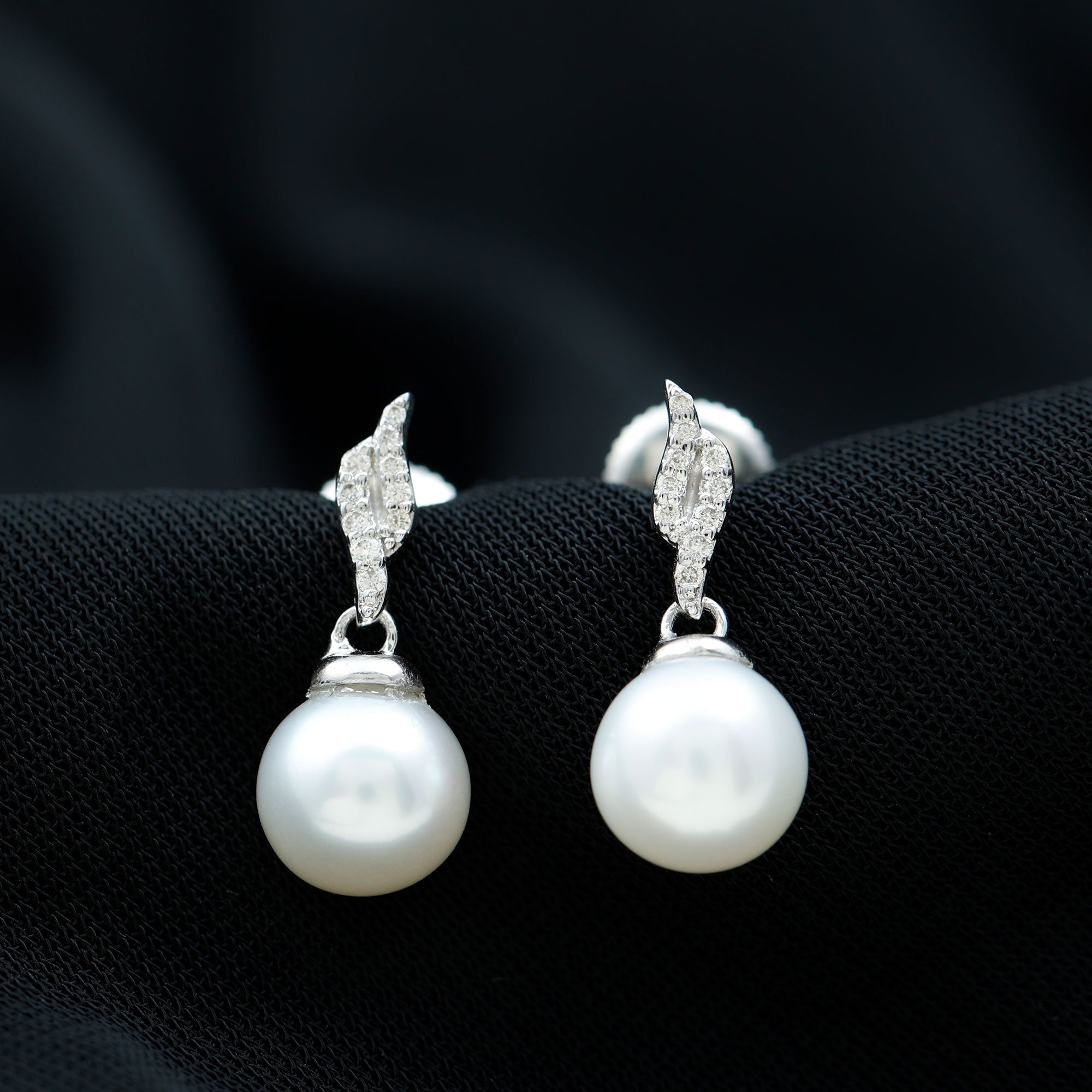 Genuine 15 Carat Freshwater Pearl and Diamond Drop Earrings with Certificate AAA - Rosec Jewels