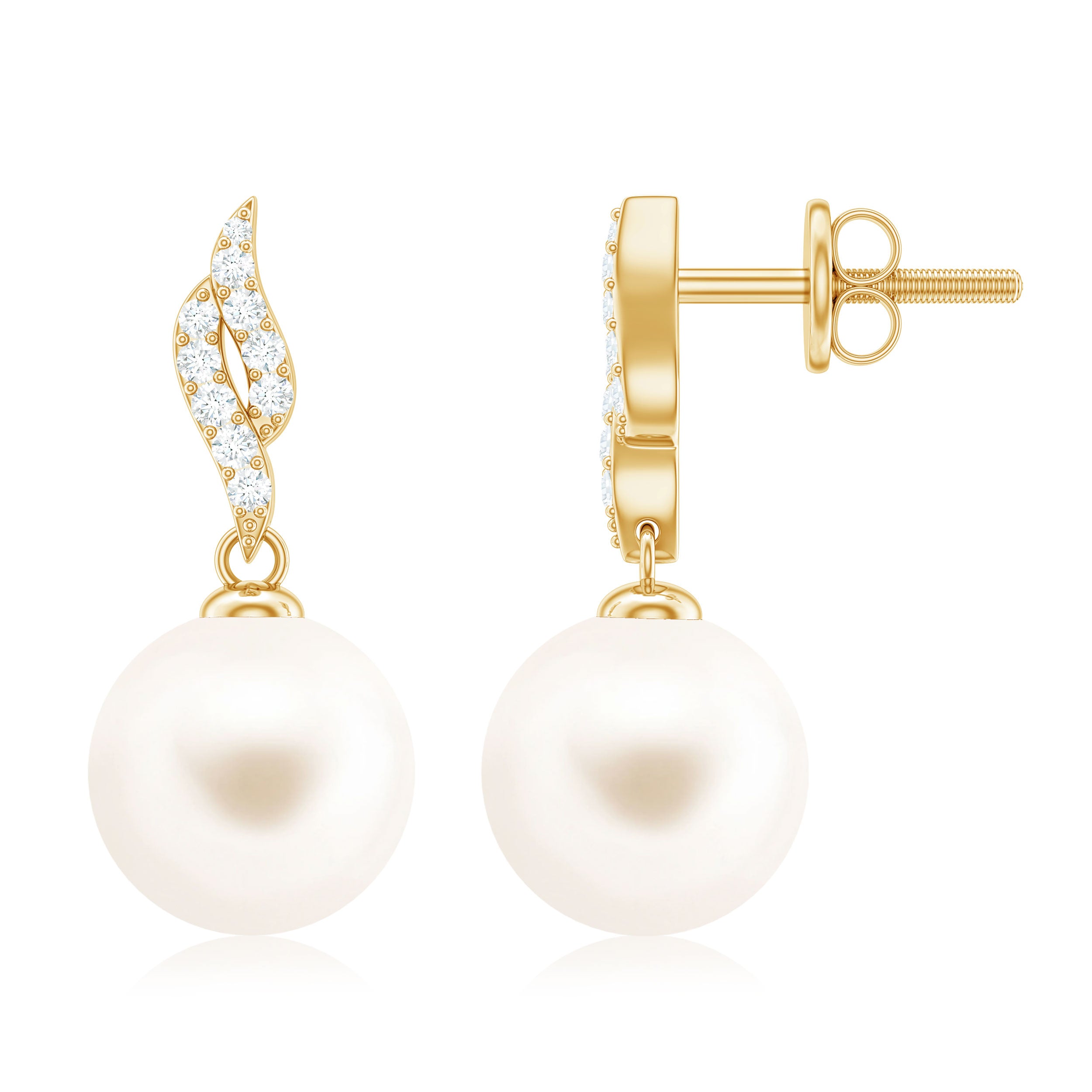 Genuine 15 Carat Freshwater Pearl and Diamond Drop Earrings with Certificate AAA - Rosec Jewels