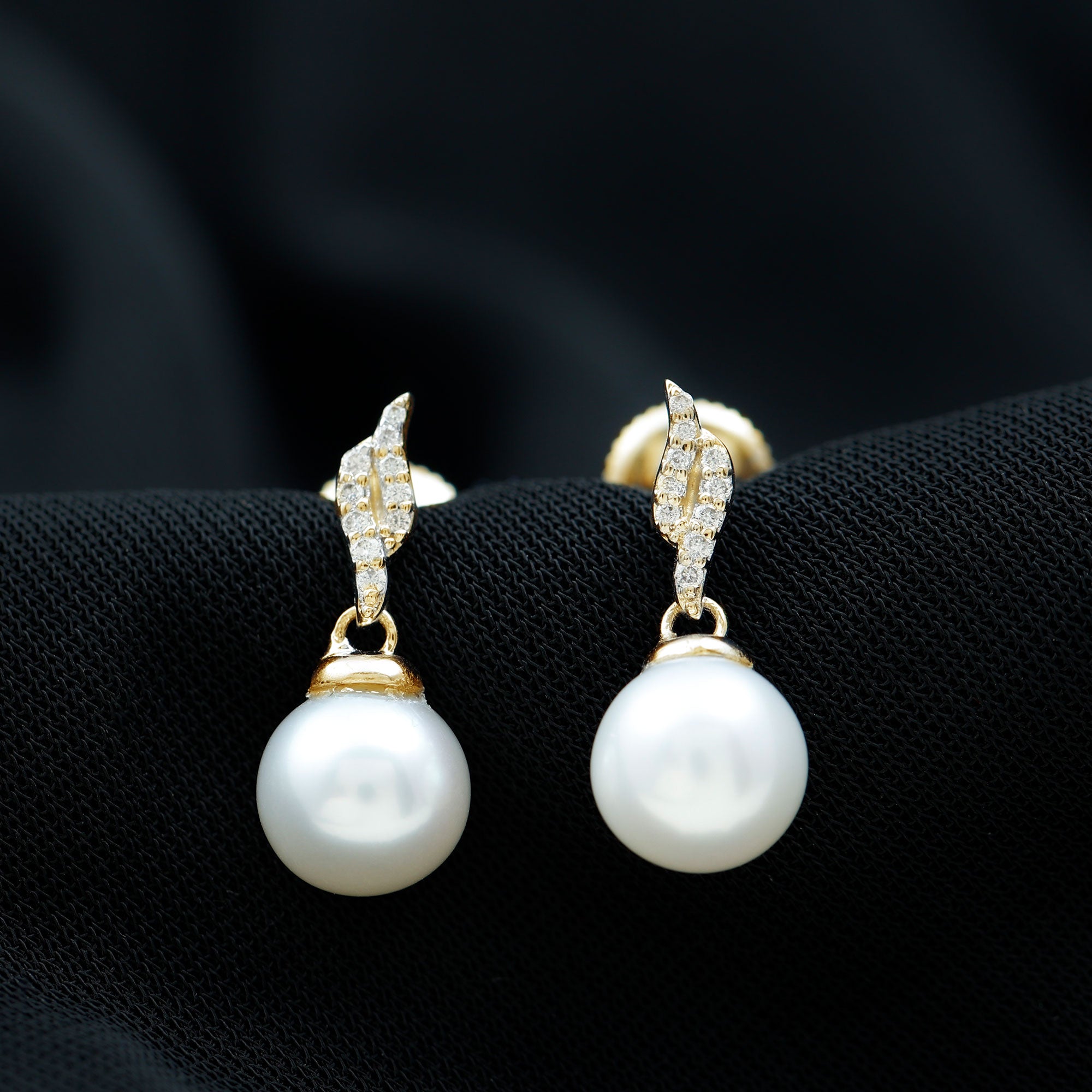Genuine 15 Carat Freshwater Pearl and Diamond Drop Earrings with Certificate AAA - Rosec Jewels