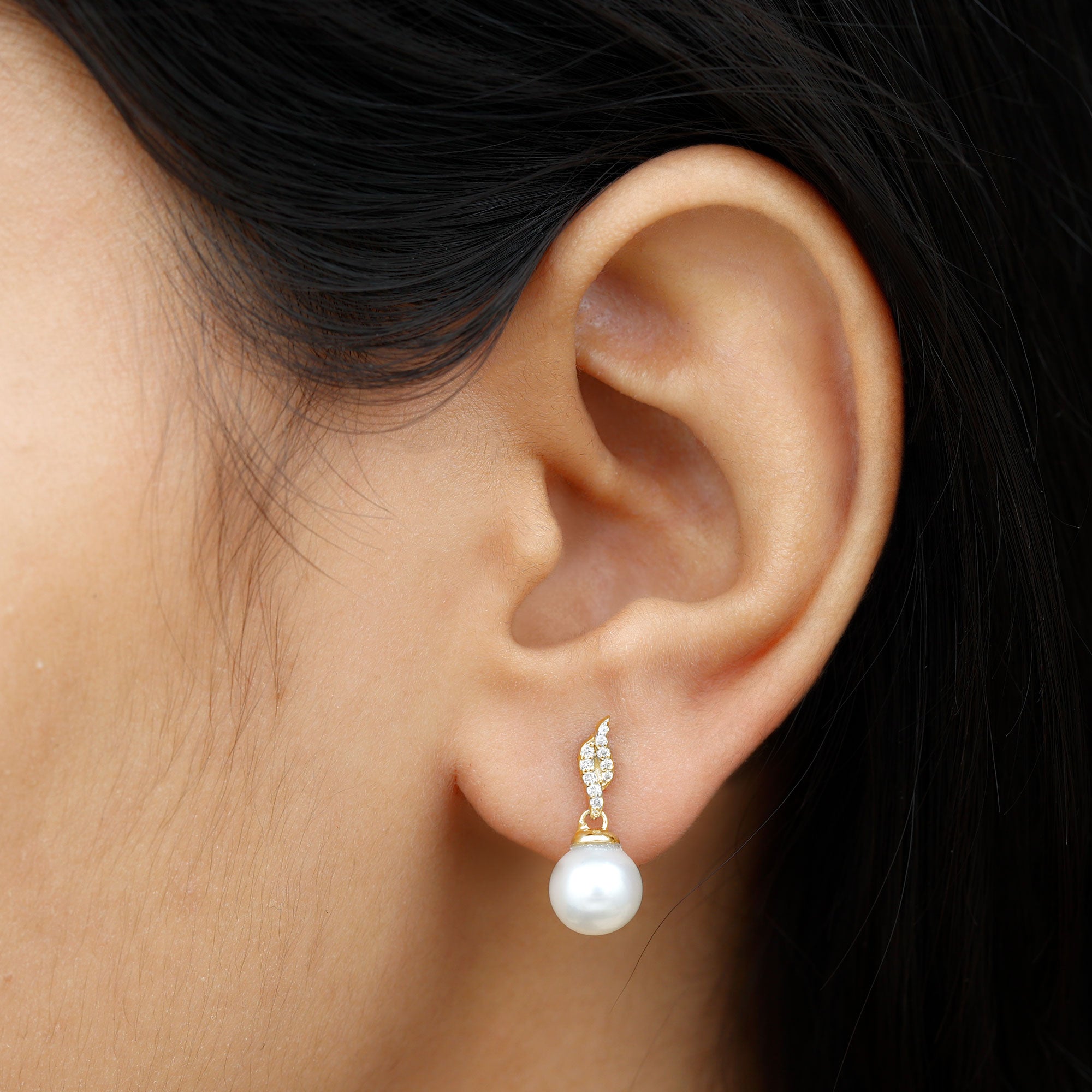 Genuine 15 Carat Freshwater Pearl and Diamond Drop Earrings with Certificate AAA - Rosec Jewels