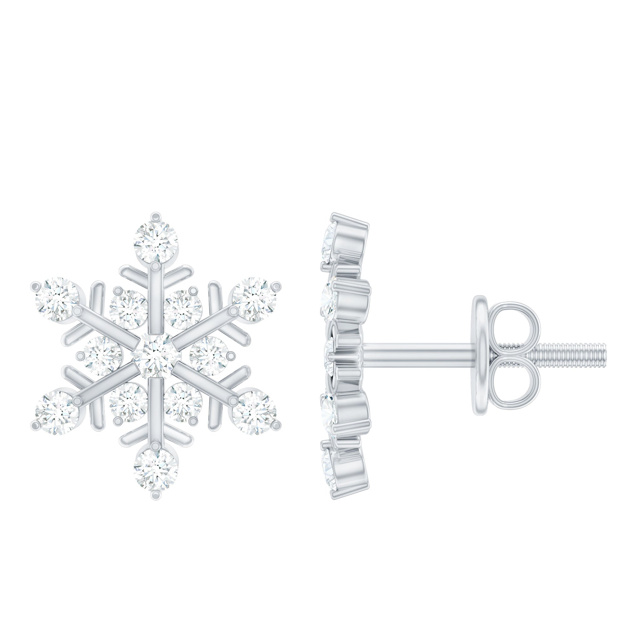 Lab Created Diamond Snowflake Stud Earrings With Screw Back