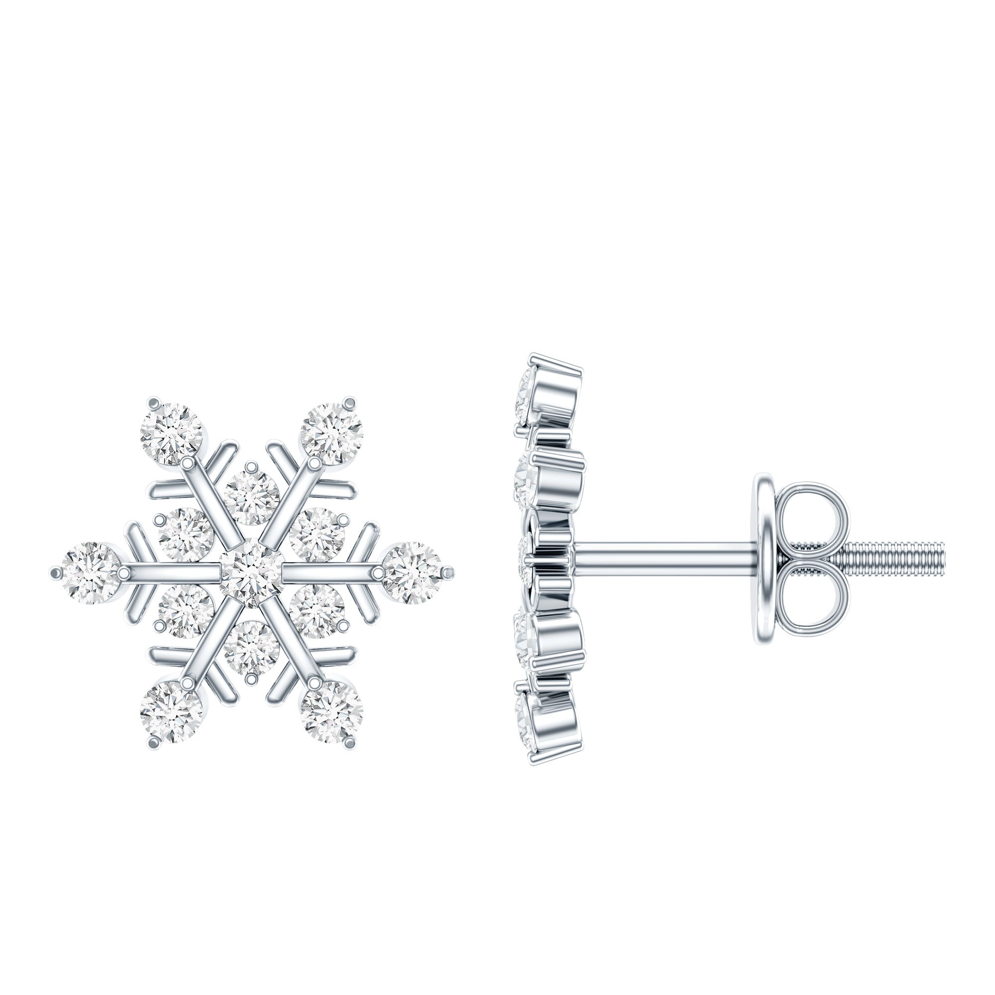 Lab Created Diamond Snowflake Stud Earrings With Screw Back Lab - ( EF-VS ) - Rosec Jewels