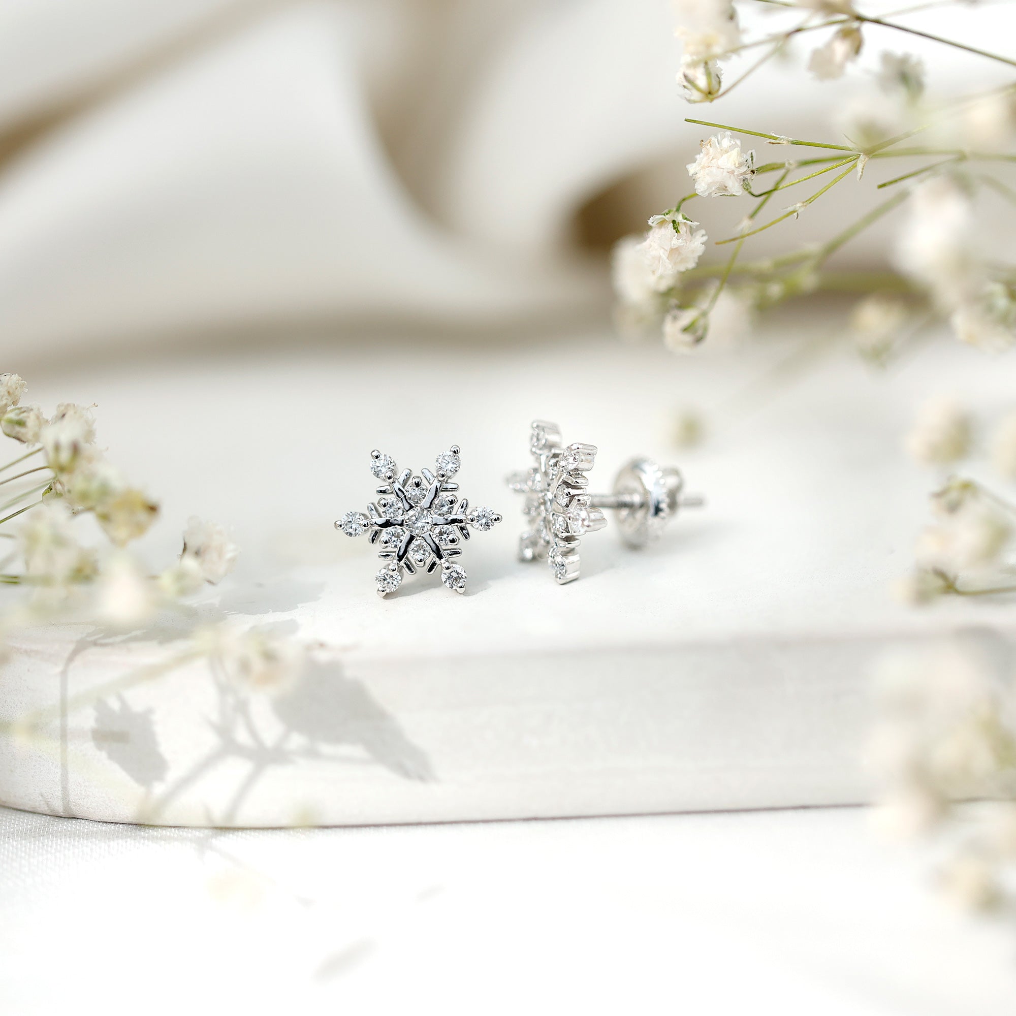 Lab Created Diamond Snowflake Stud Earrings With Screw Back Lab - ( EF-VS ) - Rosec Jewels
