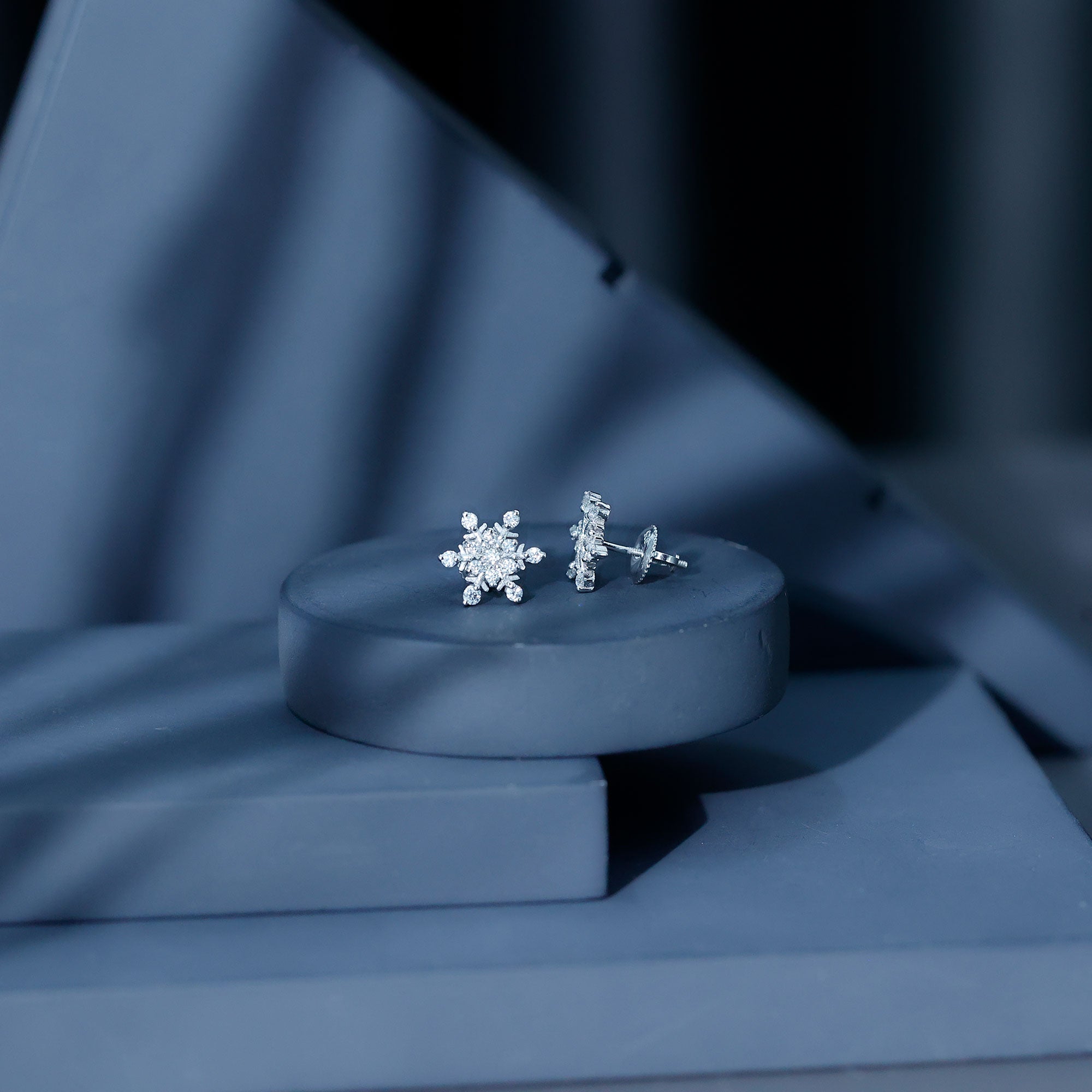 Lab Created Diamond Snowflake Stud Earrings With Screw Back Lab - ( EF-VS ) - Rosec Jewels