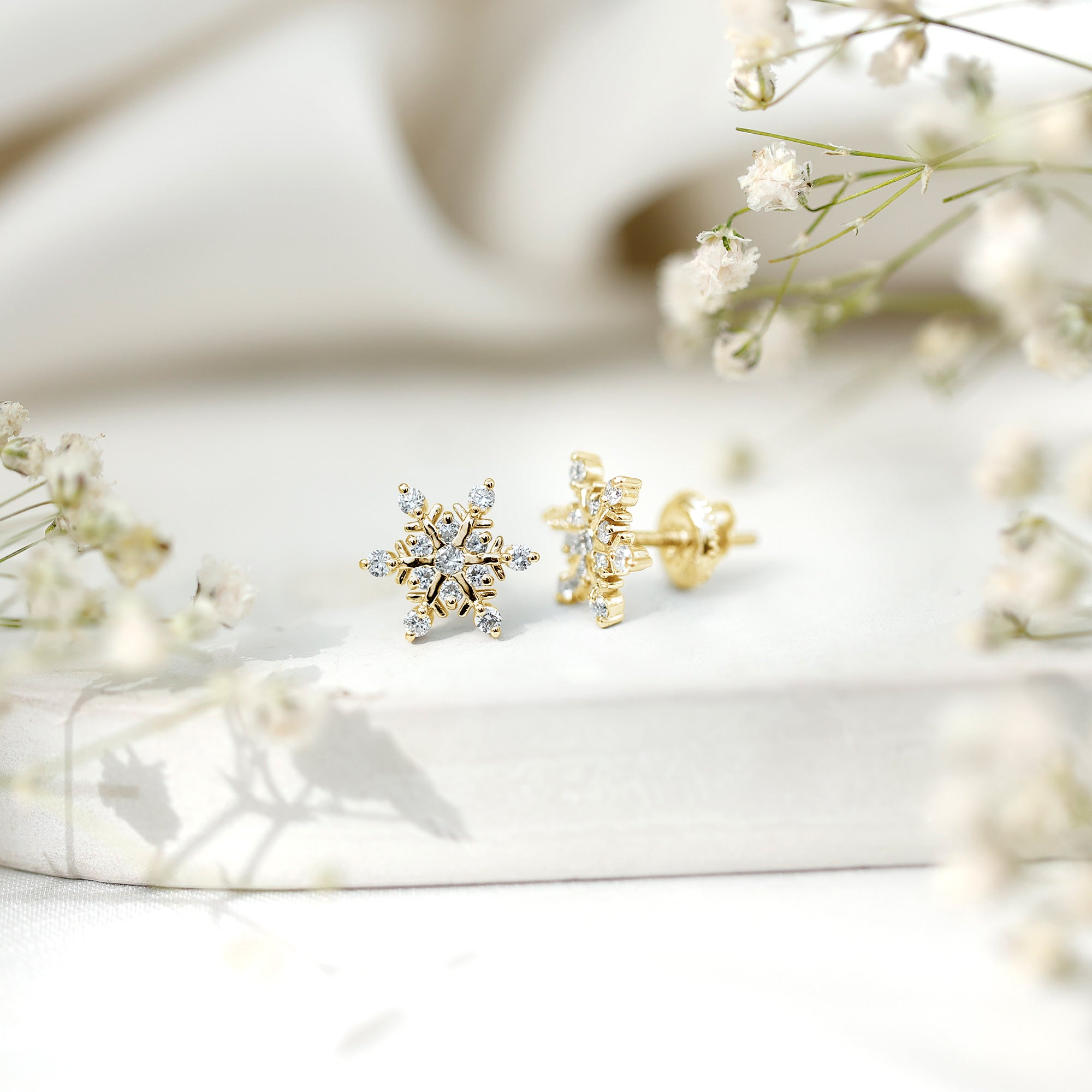 Lab Created Diamond Snowflake Stud Earrings With Screw Back Lab - ( EF-VS ) - Rosec Jewels