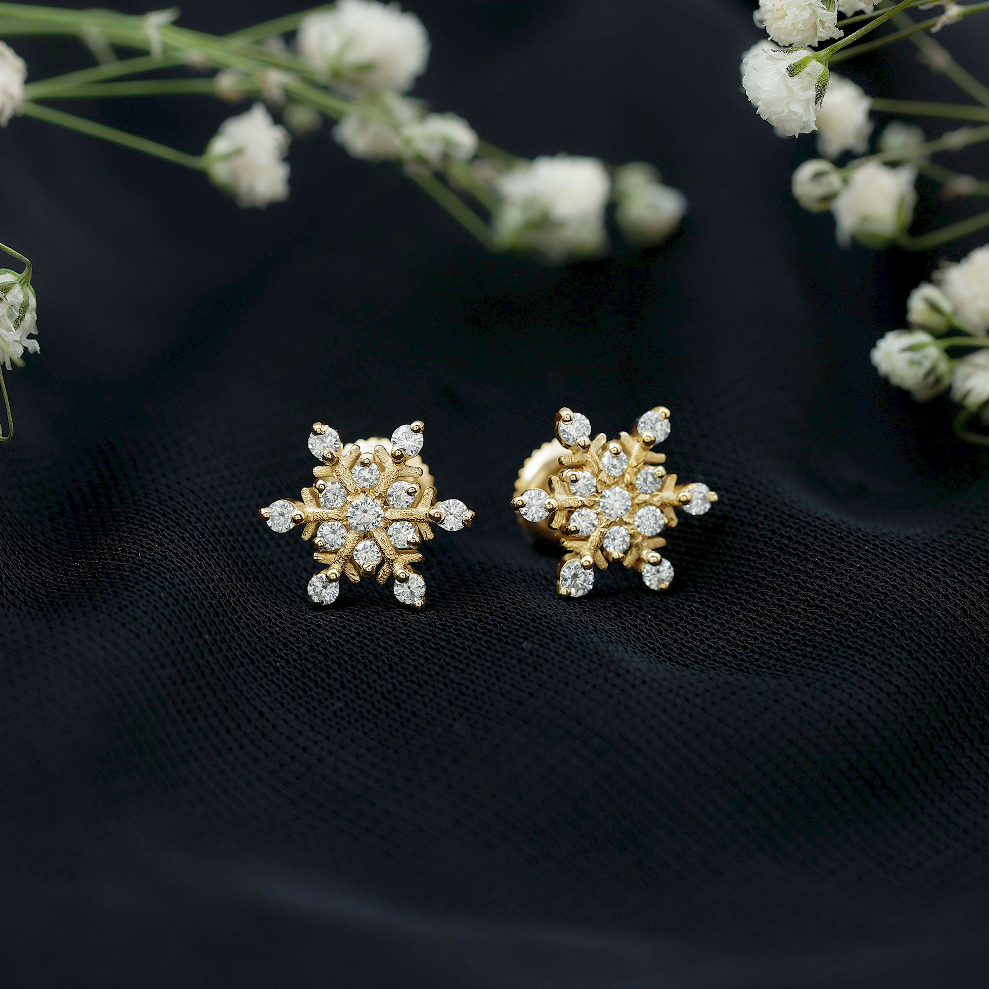 Lab Created Diamond Snowflake Stud Earrings With Screw Back Lab - ( EF-VS ) - Rosec Jewels