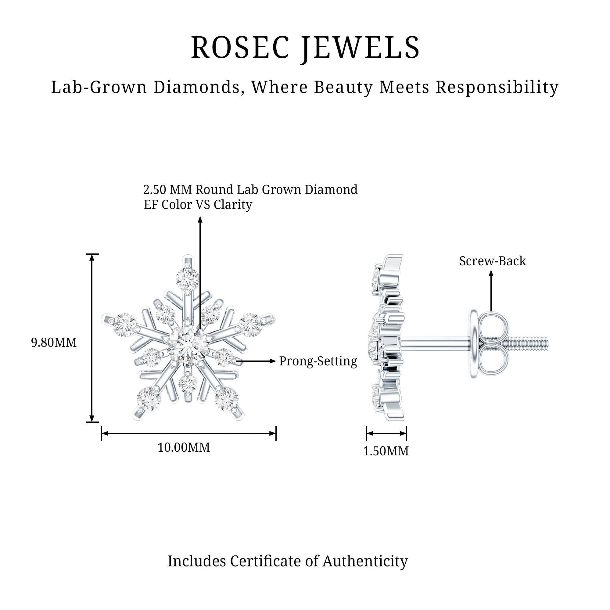 Lab Grown Diamond Icy Snowflake Earrings Lab - ( EF-VS ) - Rosec Jewels