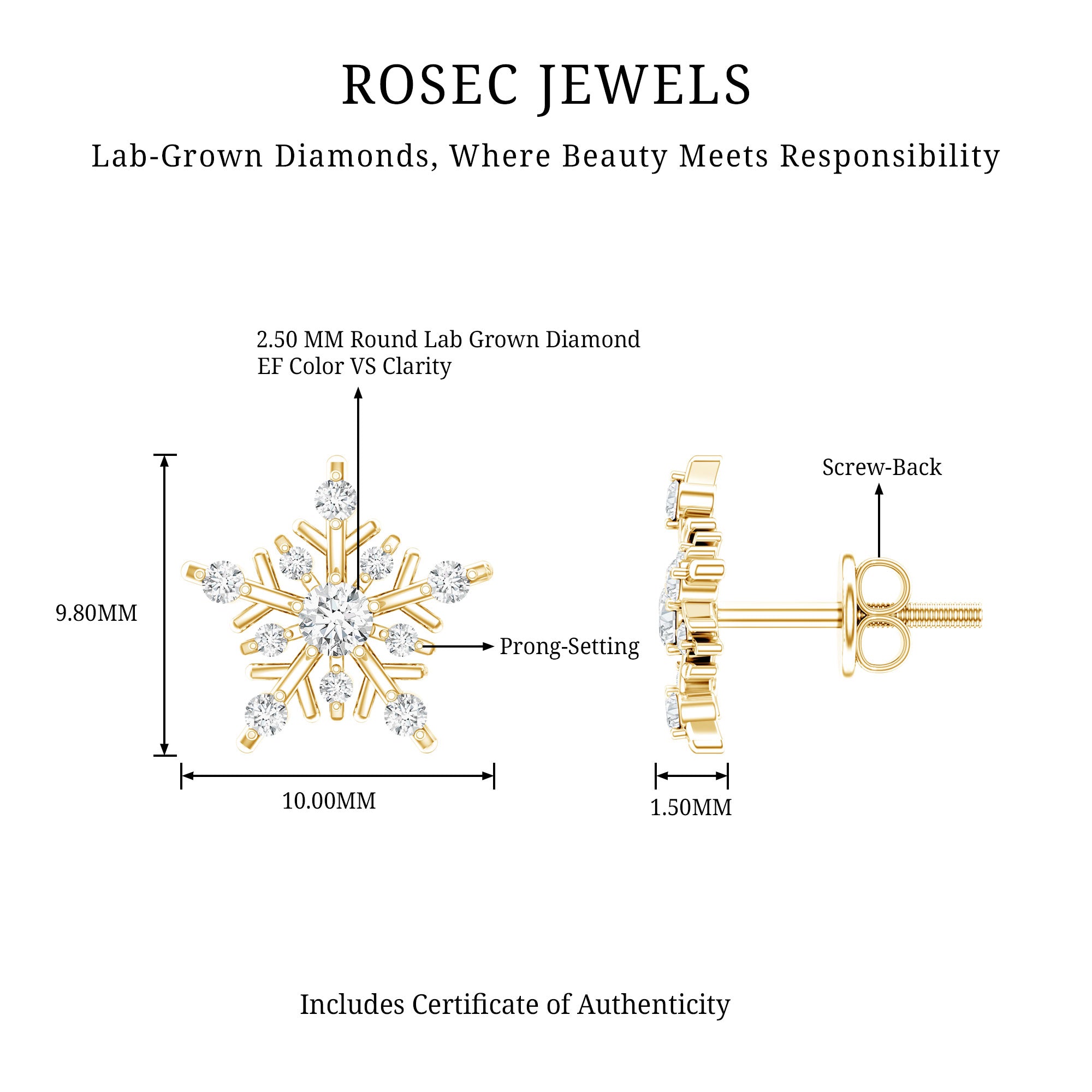 Lab Grown Diamond Icy Snowflake Earrings Lab - ( EF-VS ) - Rosec Jewels