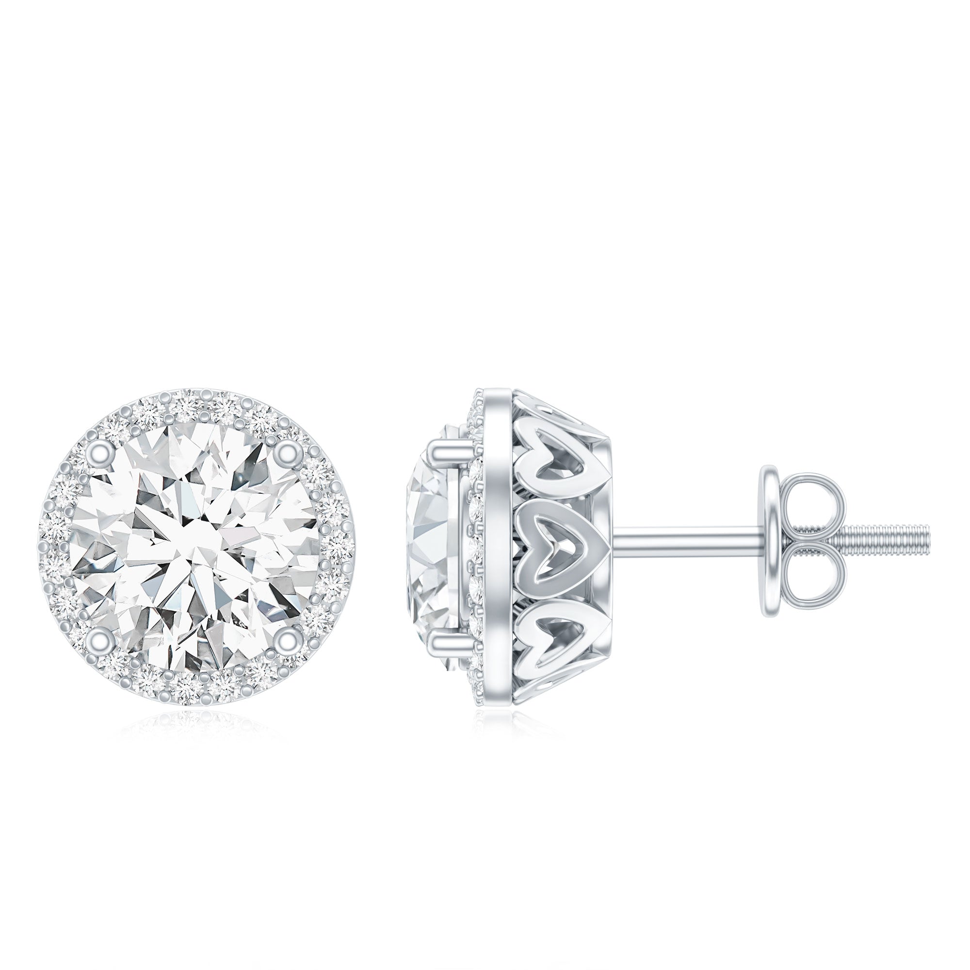 Round Halo Lab Grown Diamond Earring For Women Lab - ( EF-VS ) - Rosec Jewels