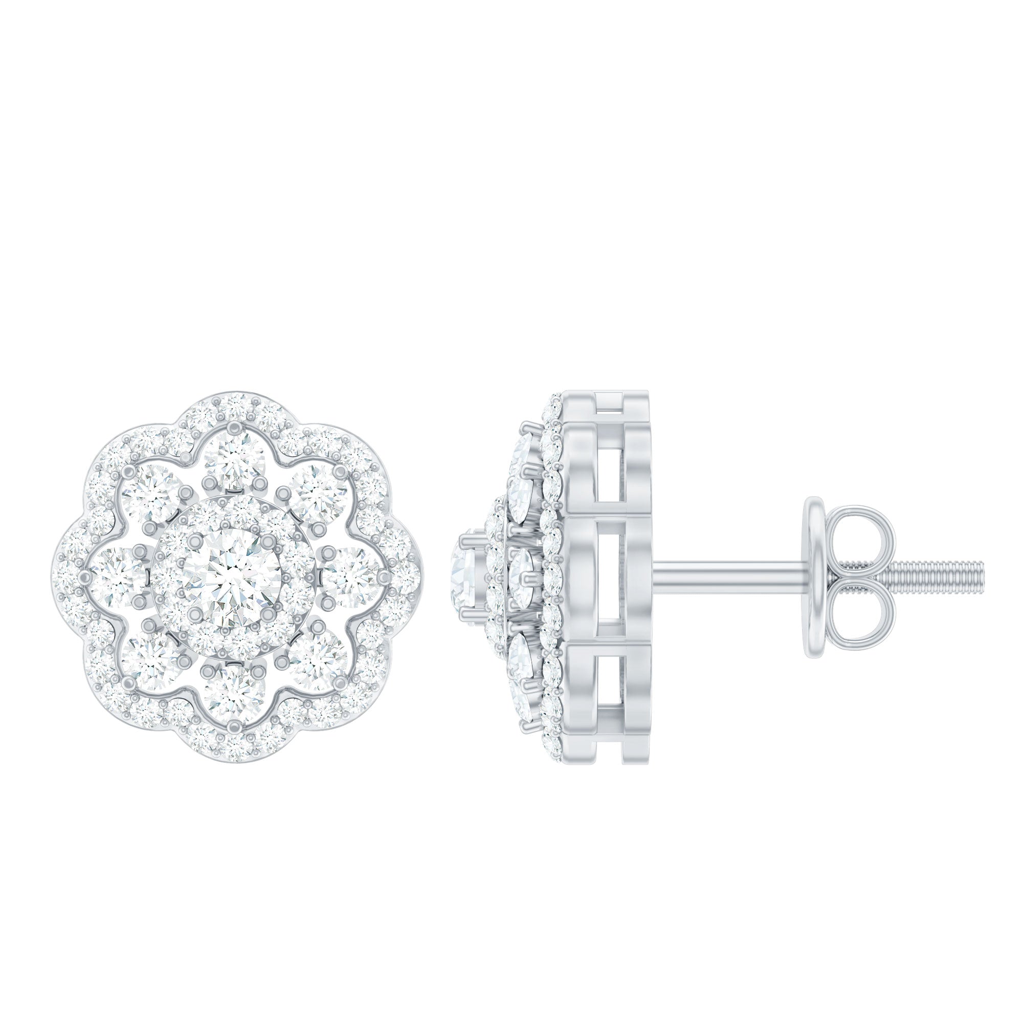Certified Lab Grown Diamond Flower Bridal Stud Earrings
