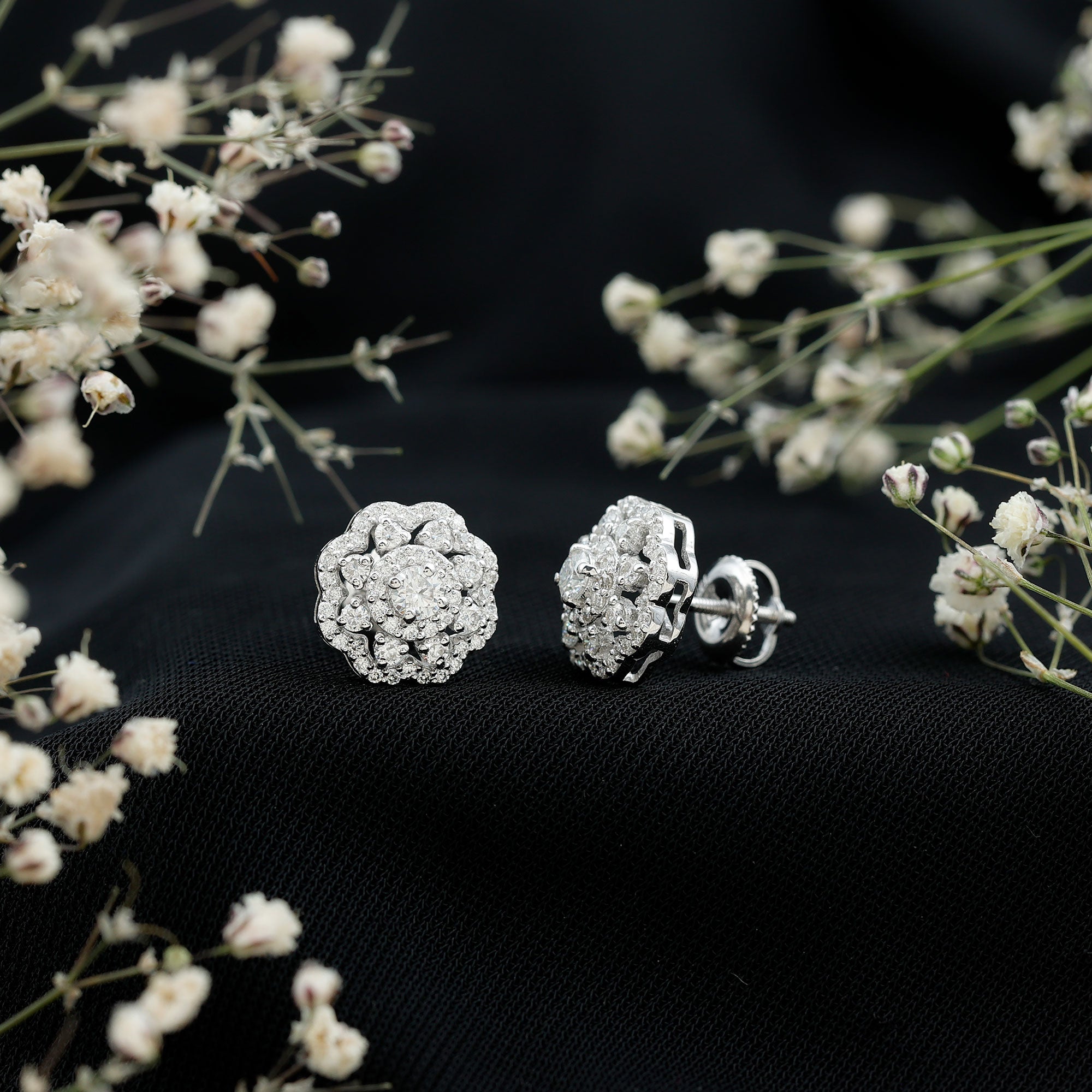 Certified Lab Grown Diamond Flower Bridal Stud Earrings Lab - ( EF-VS ) - Rosec Jewels