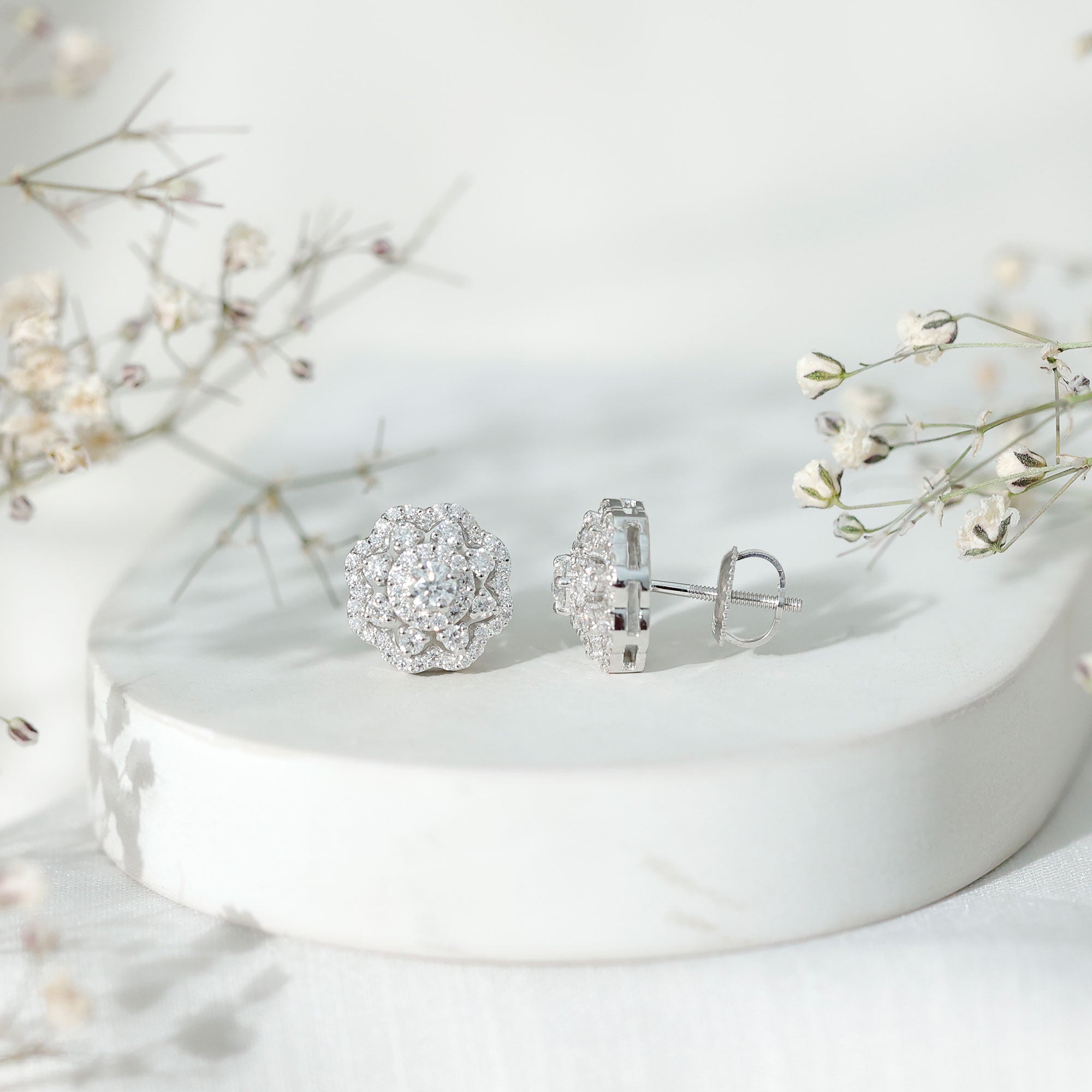 Rosec Jewels-Certified Lab Grown Diamond Flower Bridal Stud Earrings