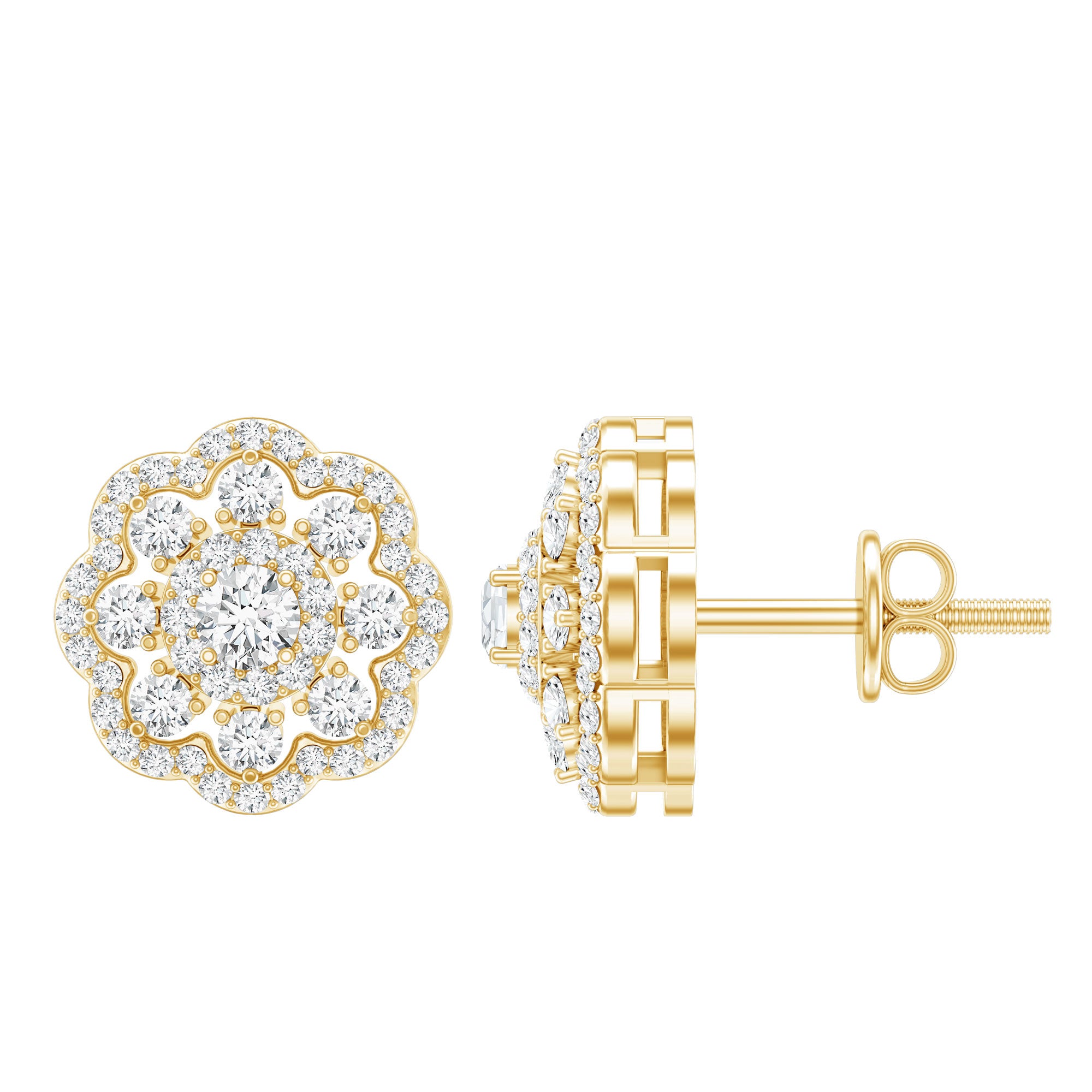 Certified Lab Grown Diamond Flower Bridal Stud Earrings Lab - ( EF-VS ) - Rosec Jewels